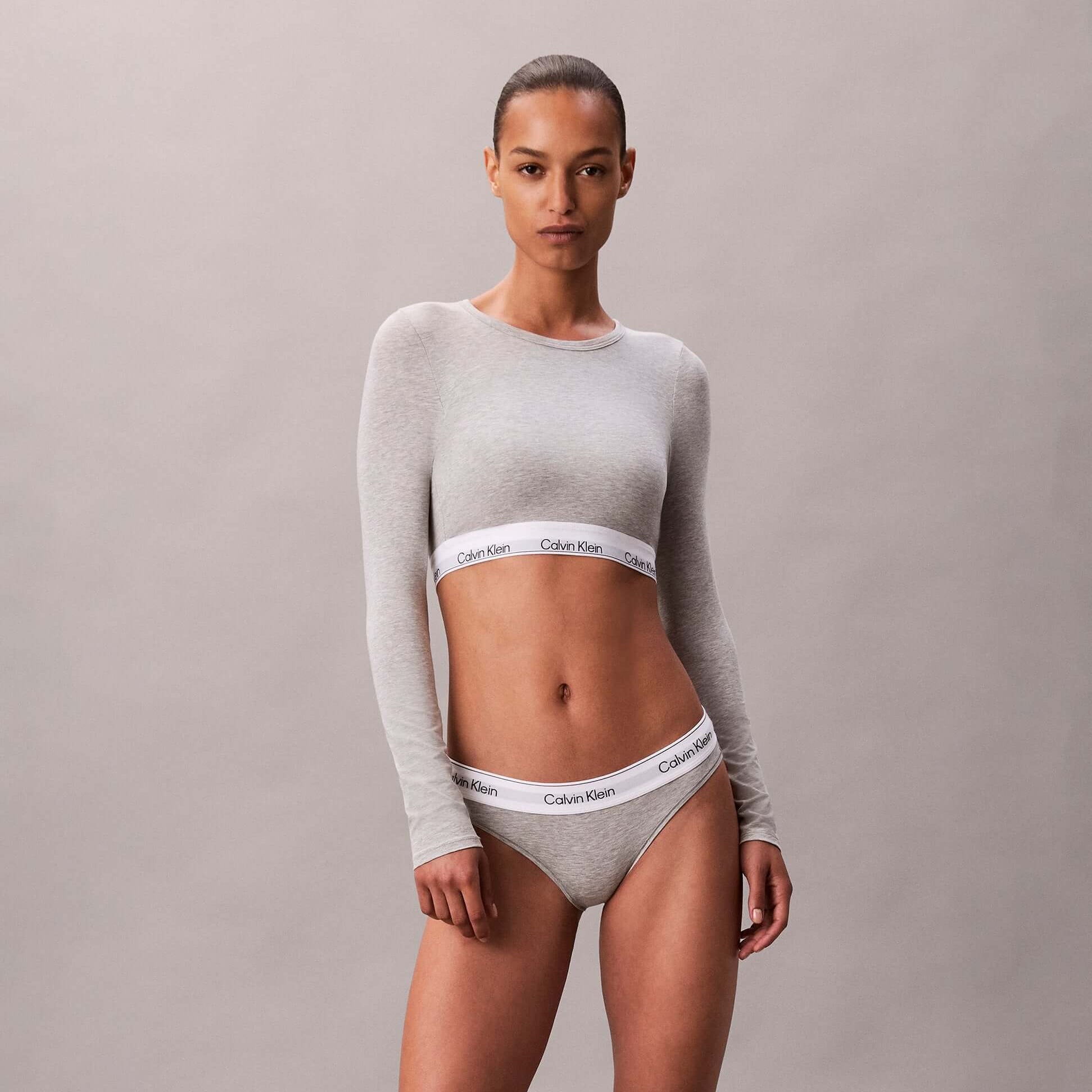 Calvin Klein Icon Cotton Modal Womens Long Sleeve T-shirt Bralette Grey