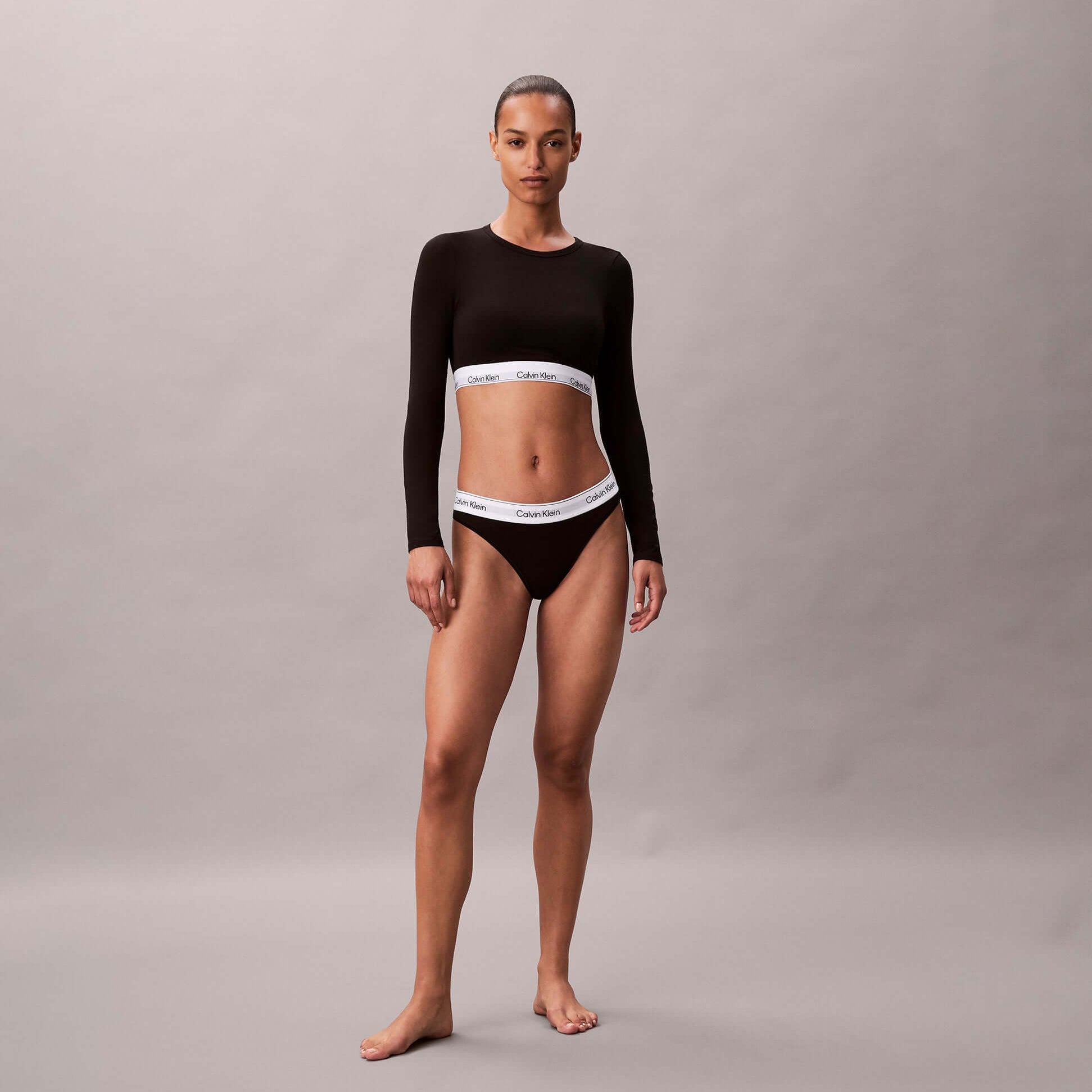 Calvin Klein Icon Cotton Modal Womens Long Sleeve T-shirt Bralette Black