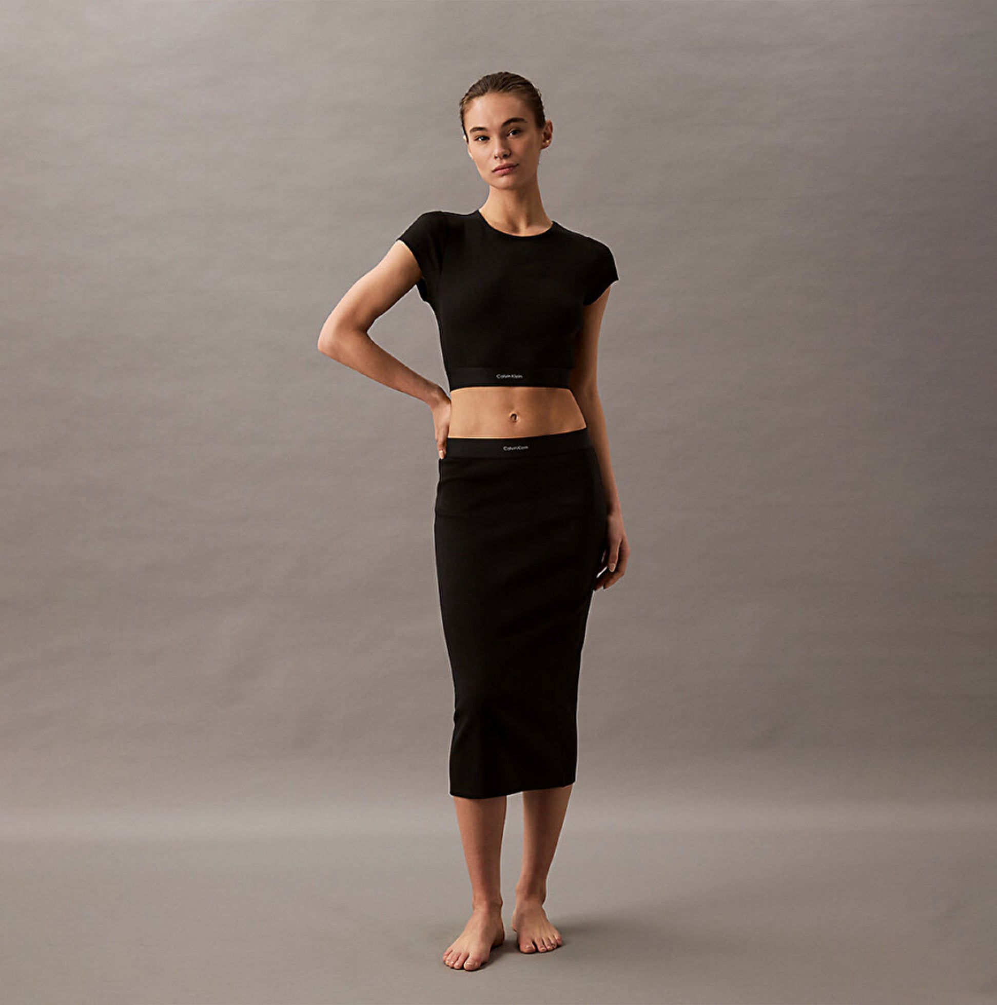 Calvin Klein COTTON STRETCH RIB Womens Crop Top Black