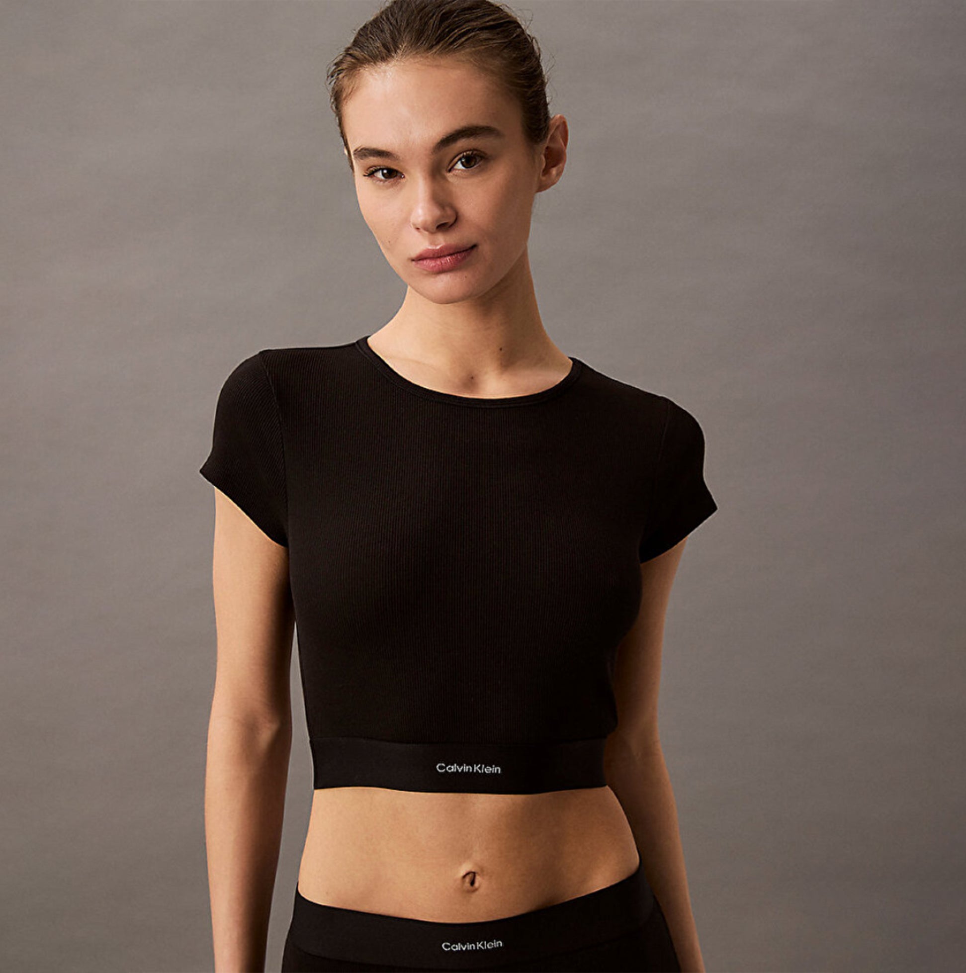 Calvin Klein COTTON STRETCH RIB Womens Crop Top Black