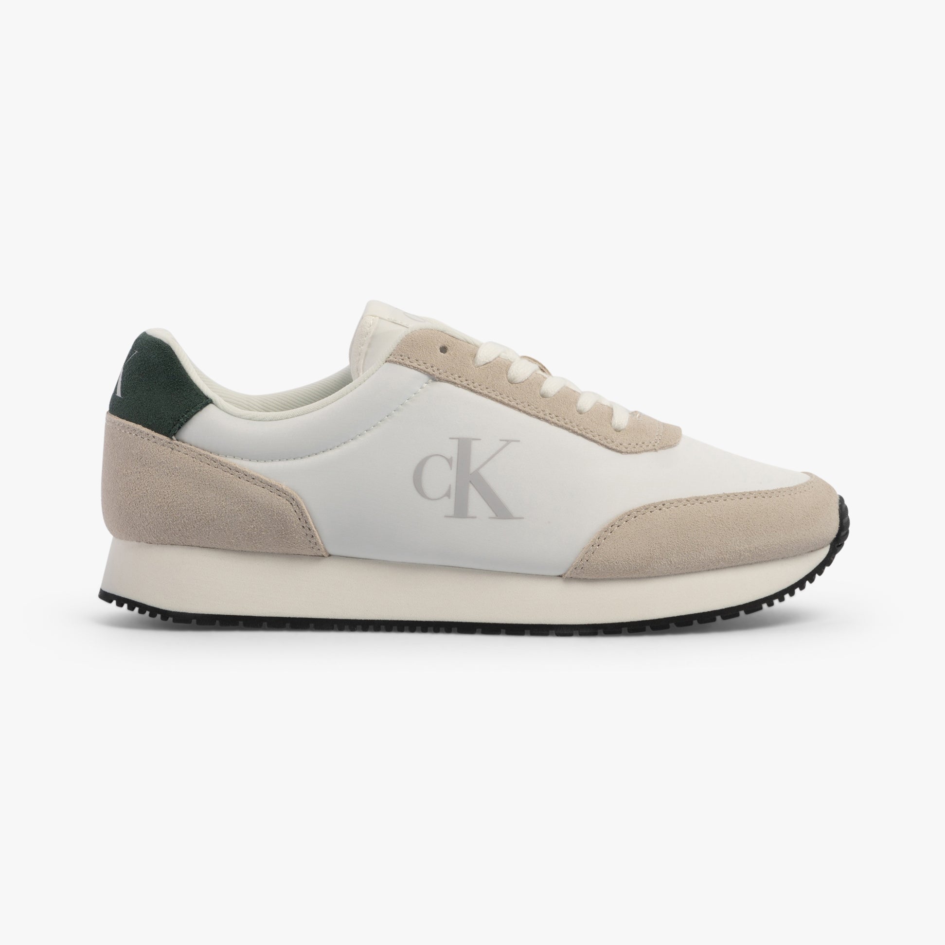 Calvin Klein RETRO RUNNER ICONIC Mens Trainers B White/ Ck Black/ Green Palm