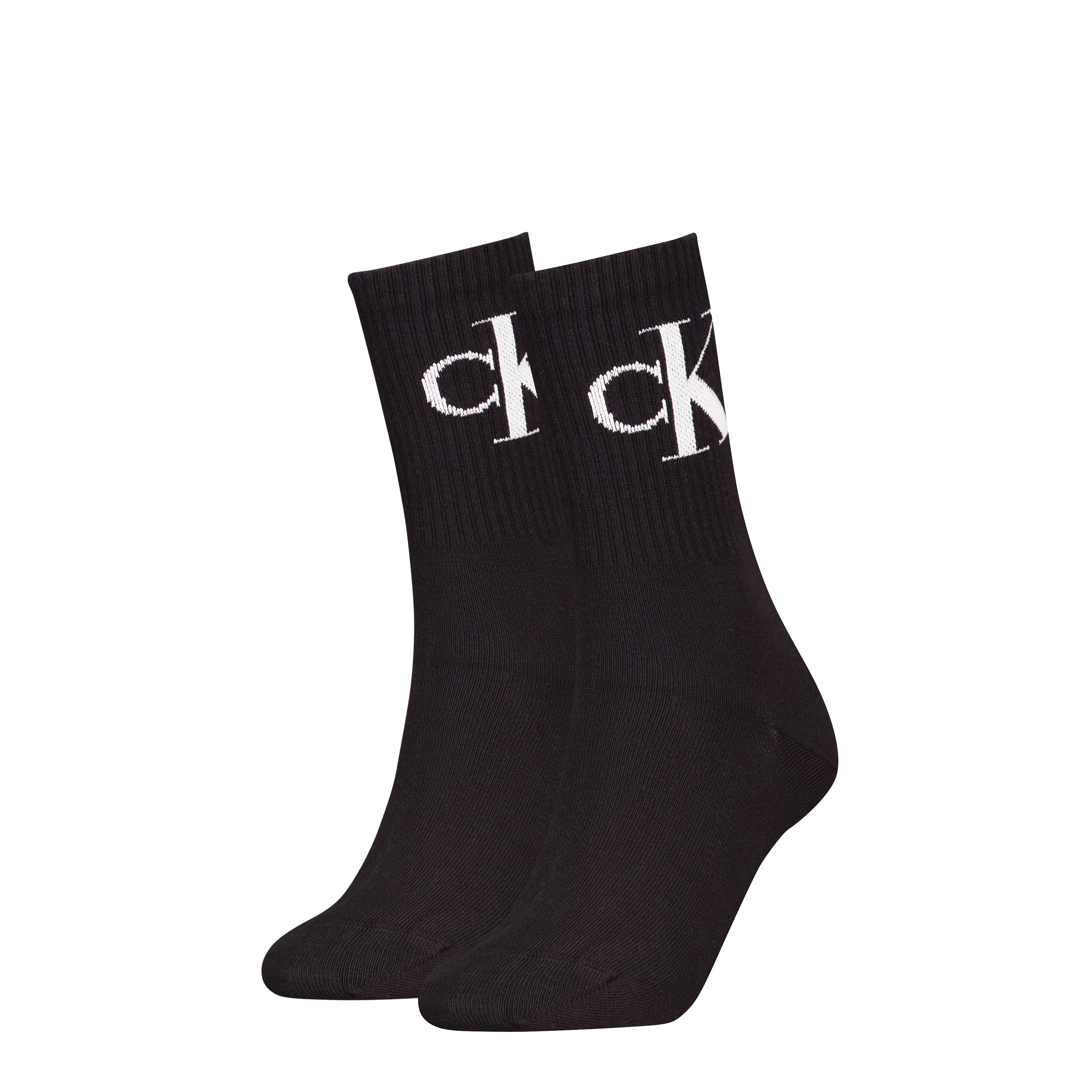 Calvin Klein 2 Pack Logo Trainer Womens Crew Socks Black