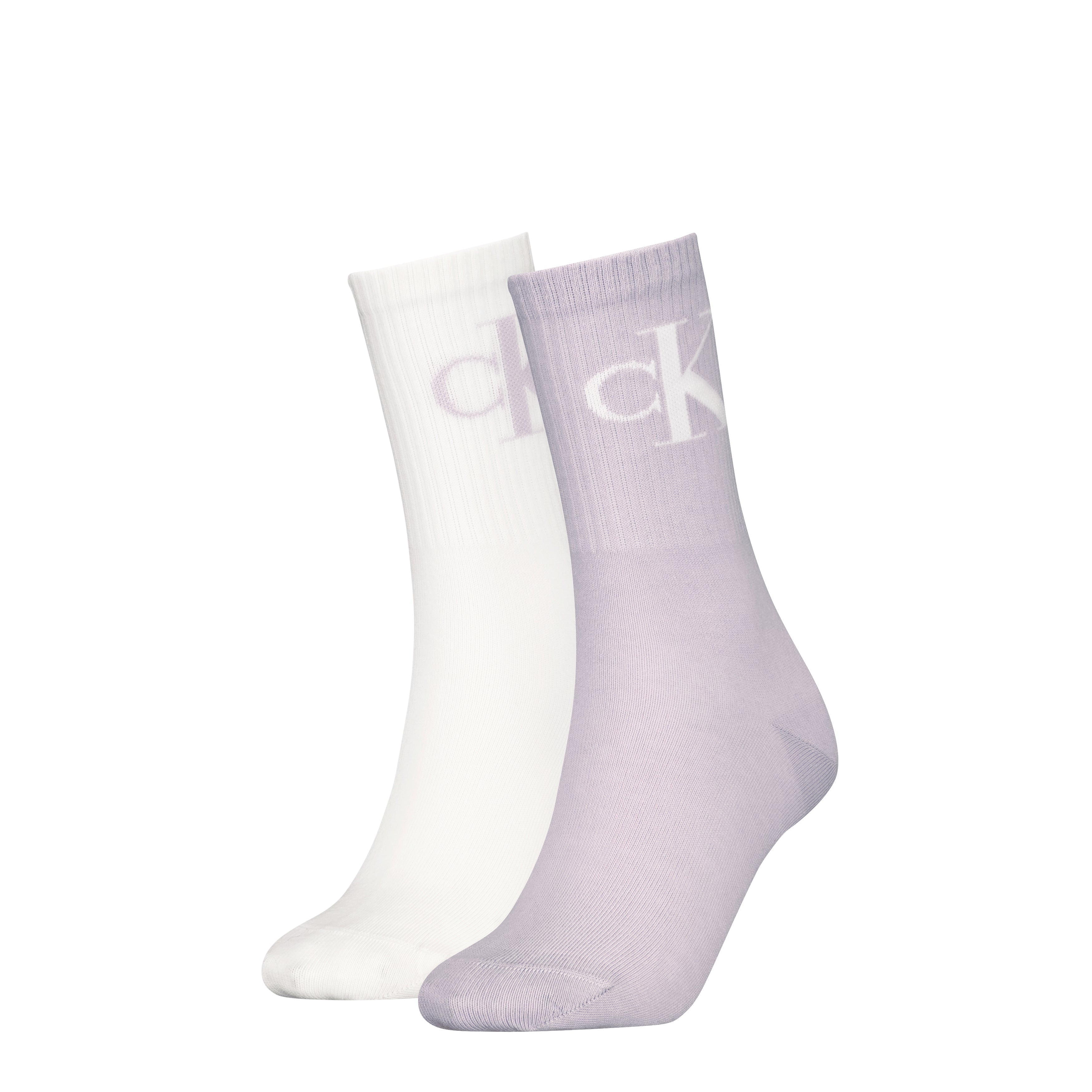 Calvin Klein 2 Pack Logo Trainer Womens Crew Socks Lilac