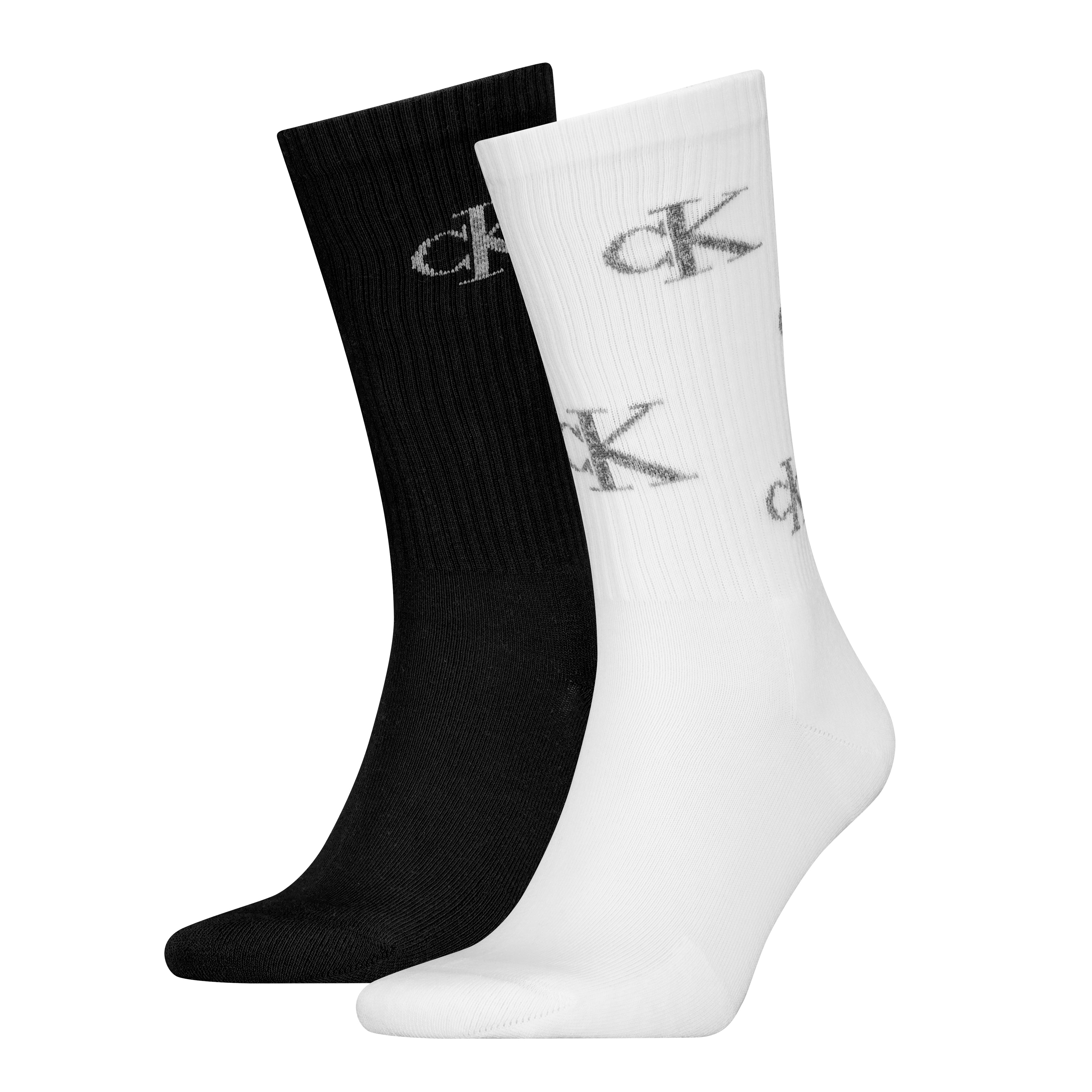 Calvin Klein 2 Pack Logo Trainer Mens Crew Socks White/Black