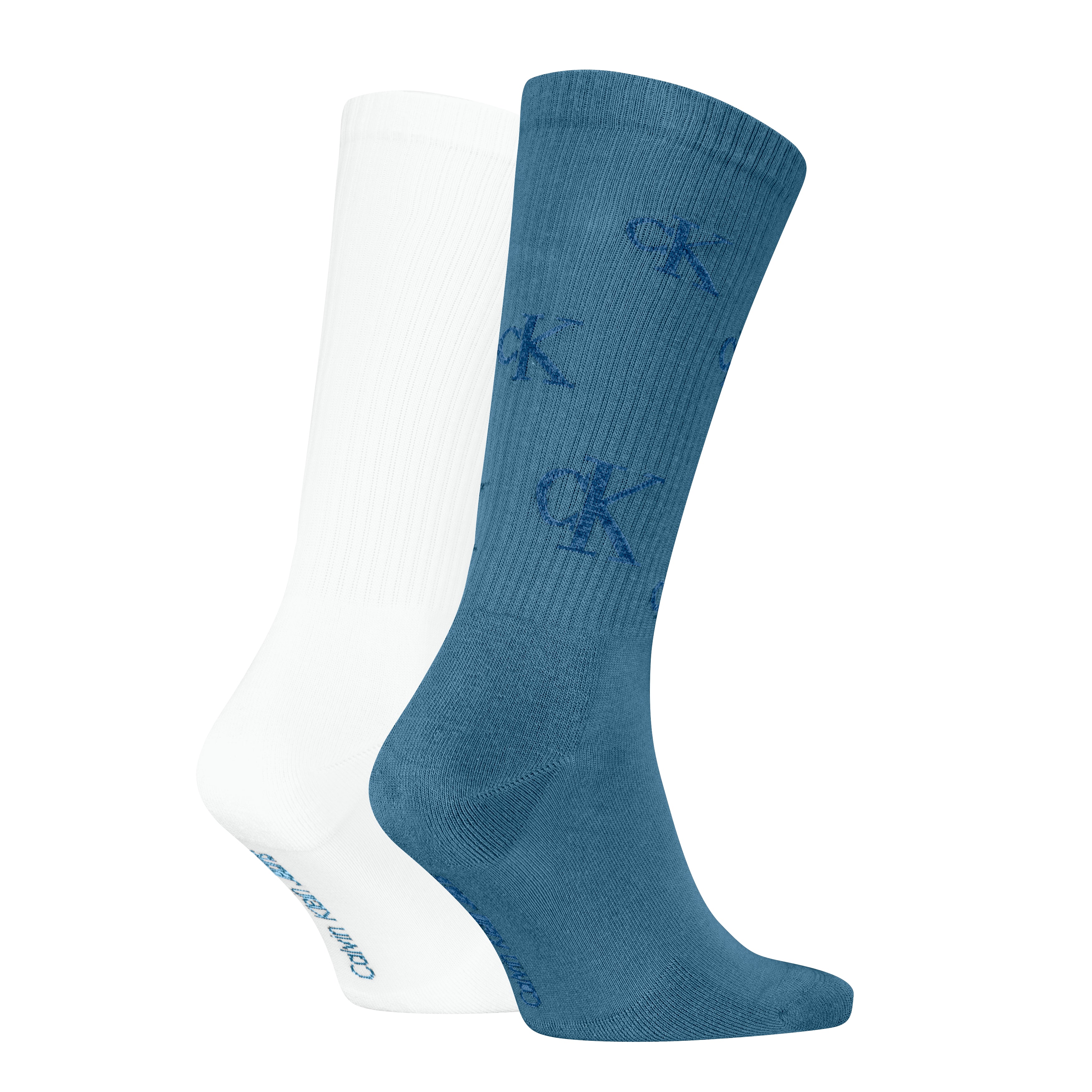 Calvin Klein 2 Pack Logo Trainer Mens Crew Socks Blue/White