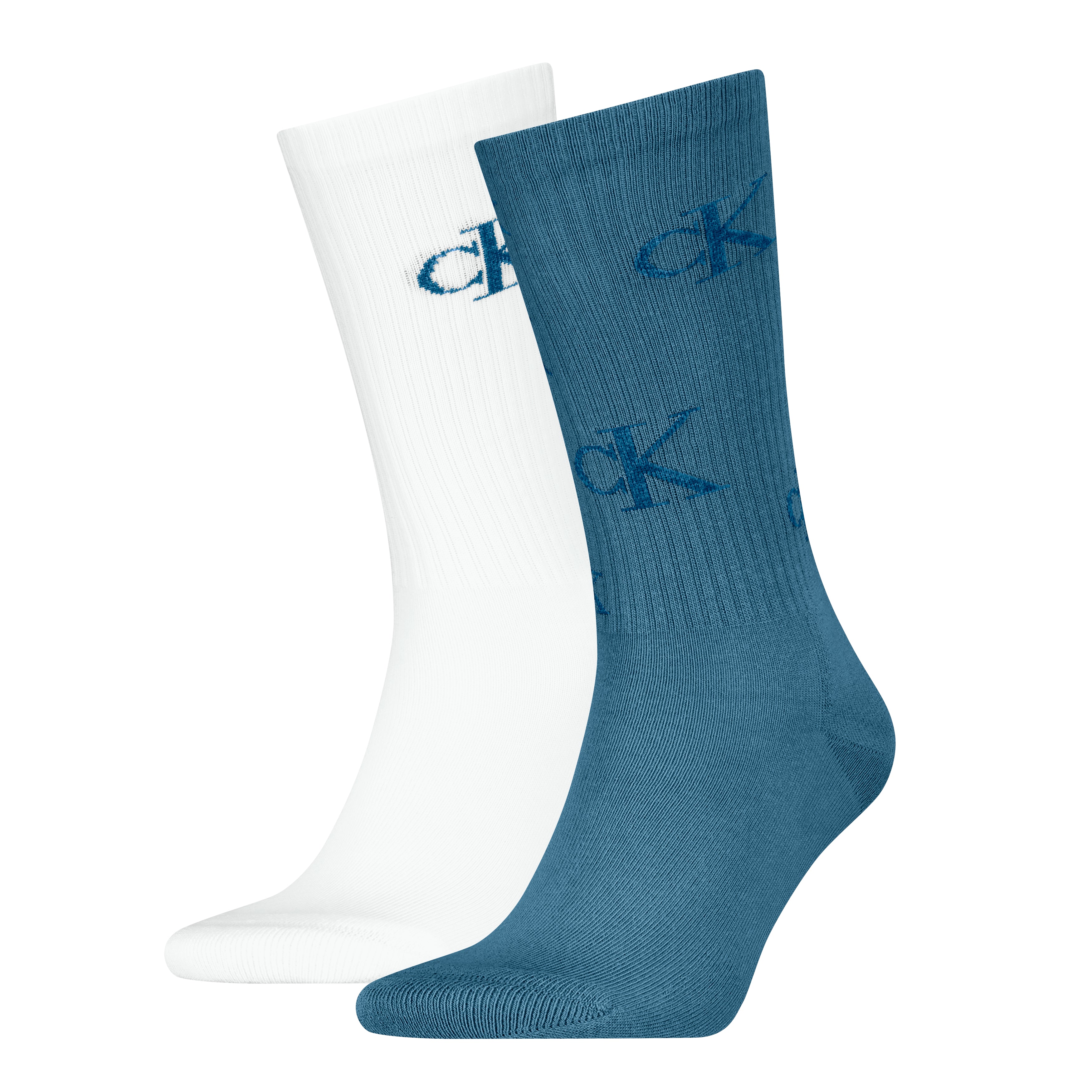 Calvin Klein 2 Pack Logo Trainer Mens Crew Socks Blue/White
