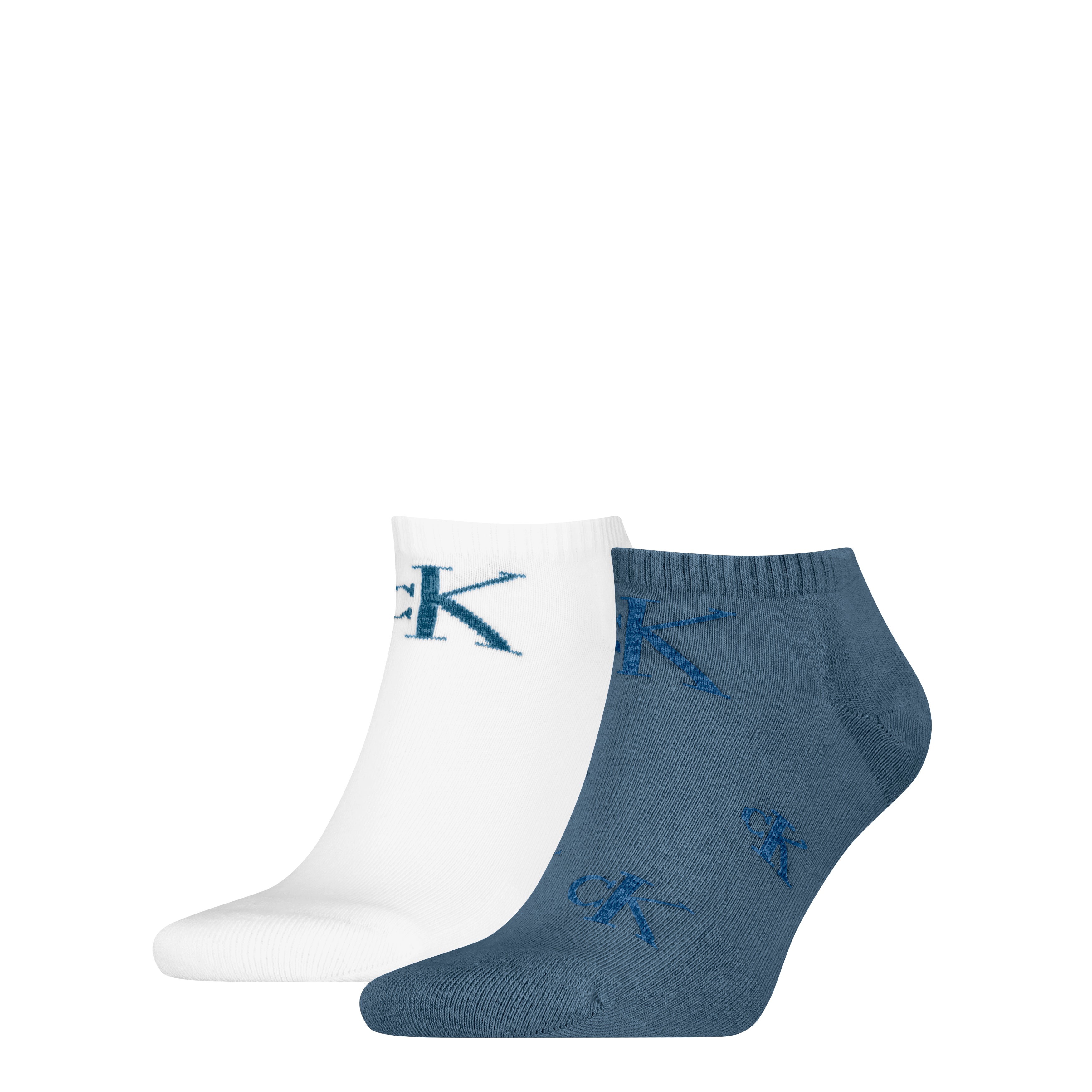 Calvin Klein 2 Pack Logo Trainer Mens Ankle Socks Blue/White