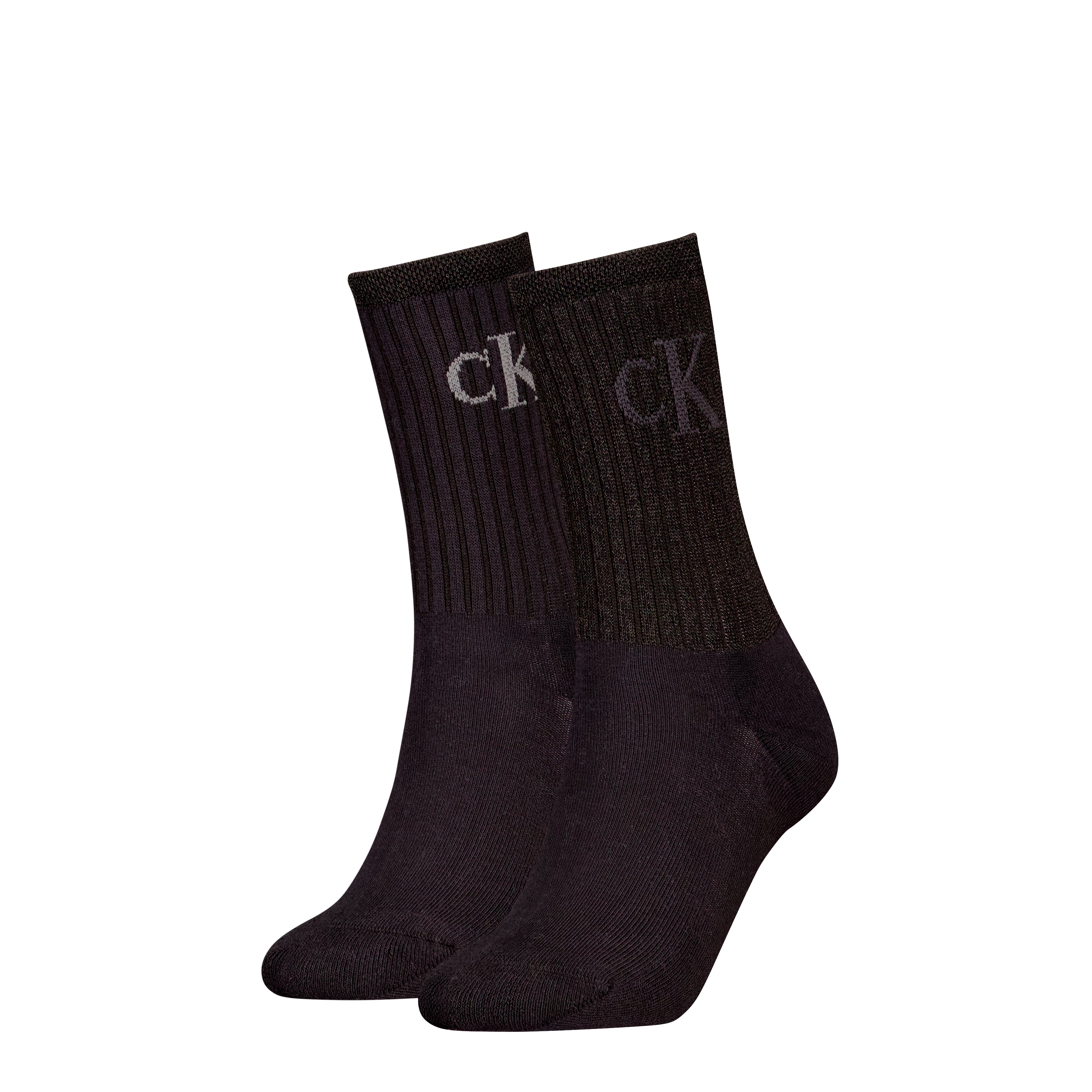 Calvin Klein 2 Pack Trainer Womens Crew Socks Black