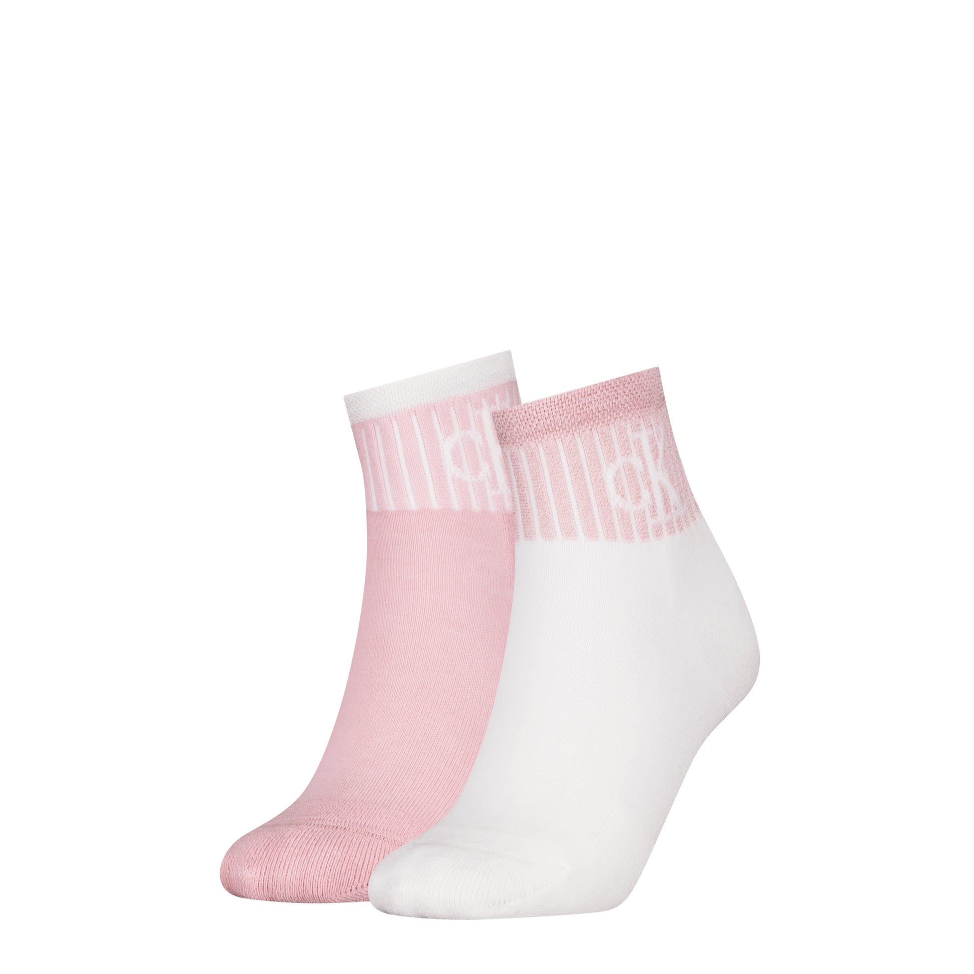 Calvin Klein 2 Pack Trainer Womens Ankle Socks Pink/White