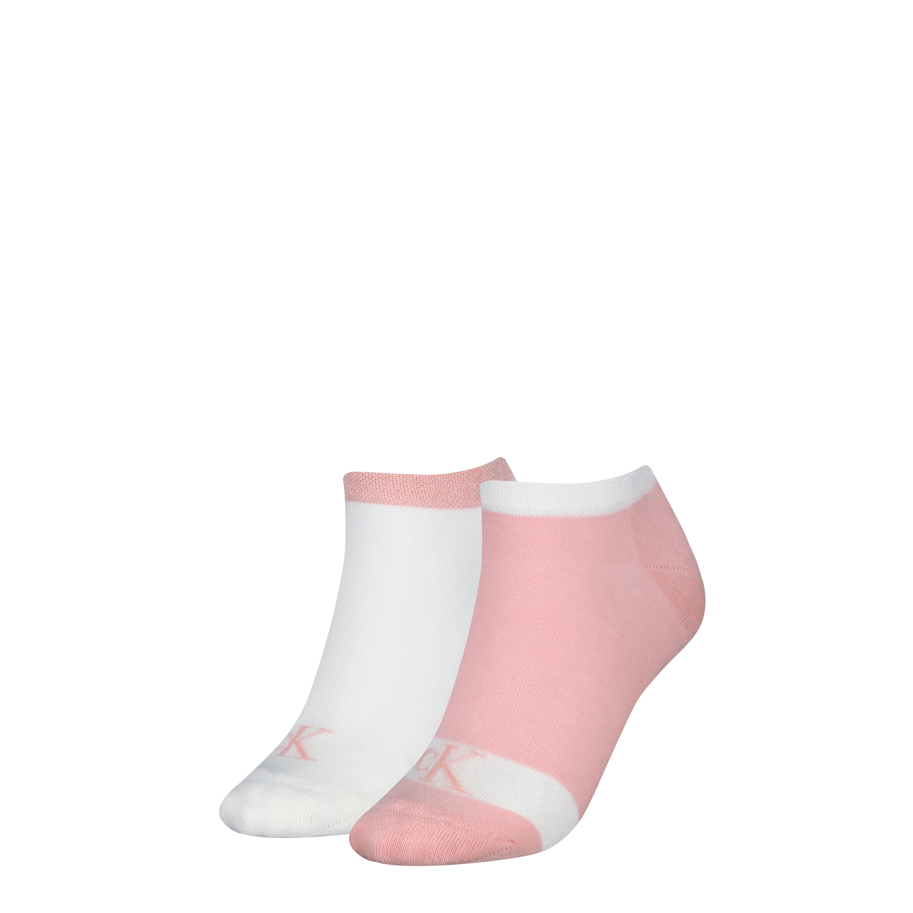 Calvin Klein 2 Pack Trainer Womens Ankle Socks Pink/White