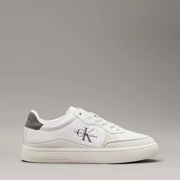 Calvin Klein CLASSIC CUP Mens Leather Trainers Bright White/Charcoal Grey