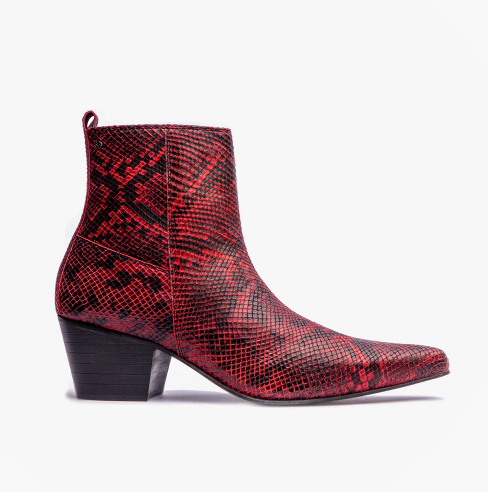 Red Snake Print Men\'s Boots Monarch: Men Print Jumbo Python Red & Black Square Toe Boots  main image 2