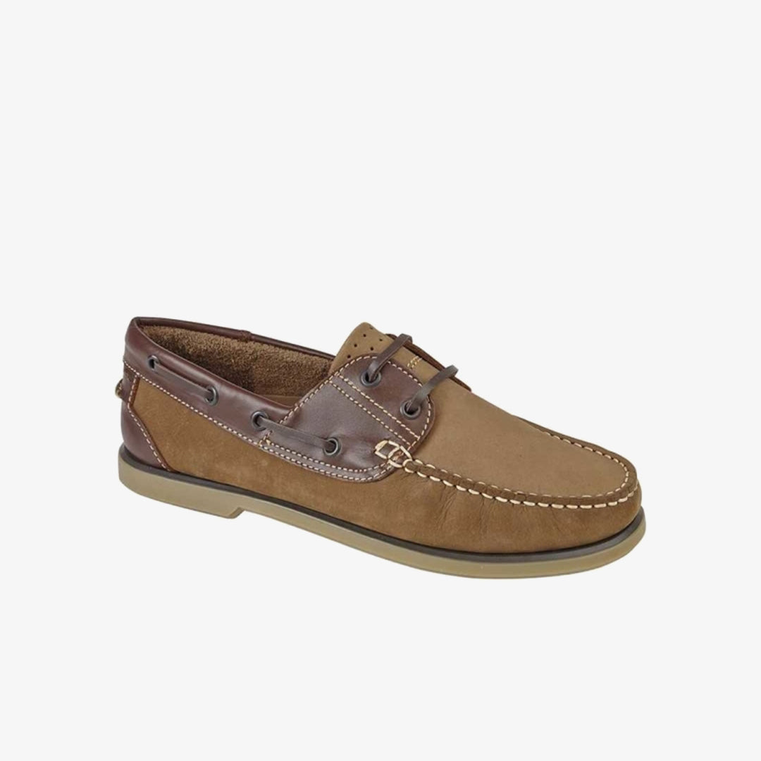 DEK RIVER Mens Nubuck Moccasin Boat Shoes Brown