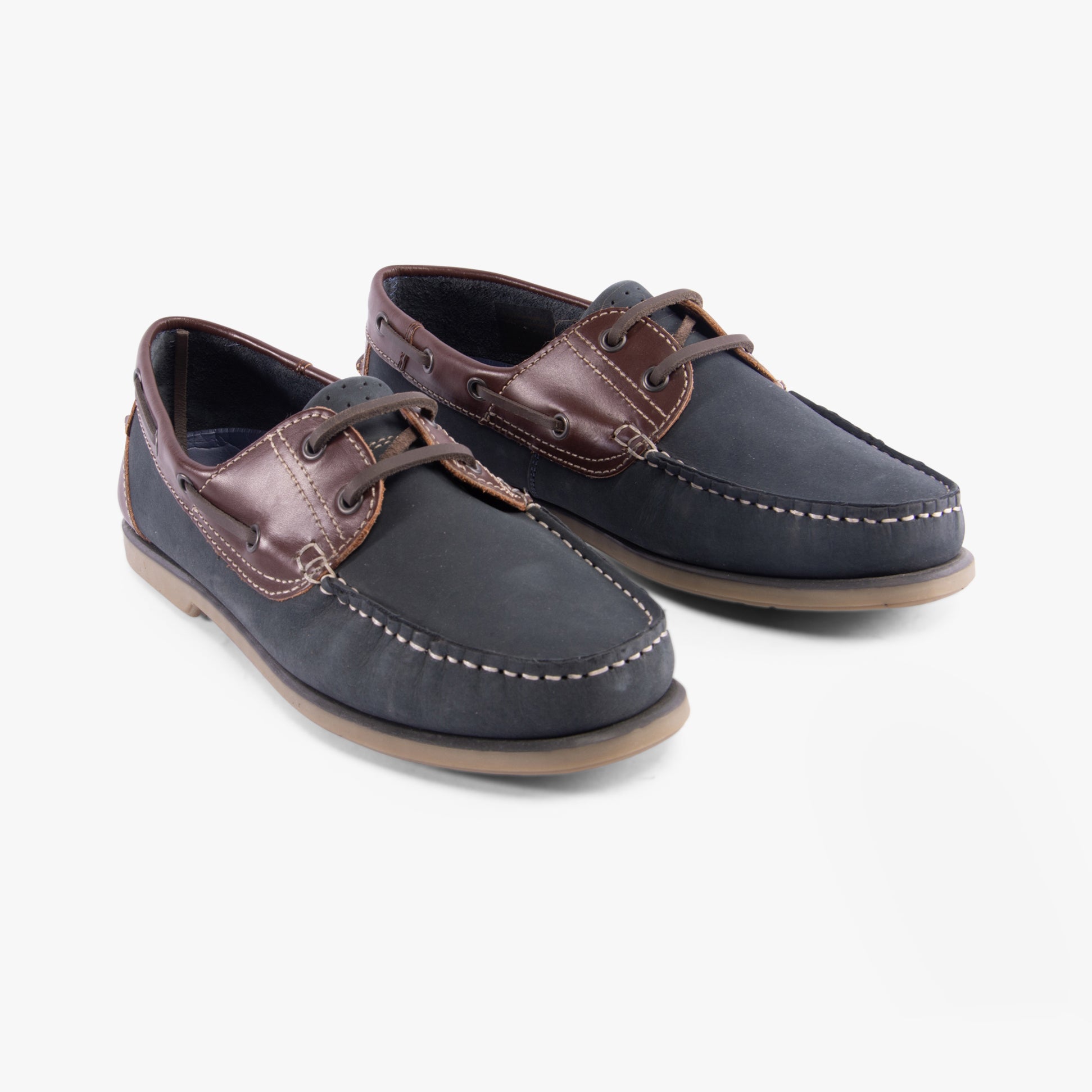 DEK RIVER Mens Nubuck Moccasin Boat Shoes Navy Blue/Brown