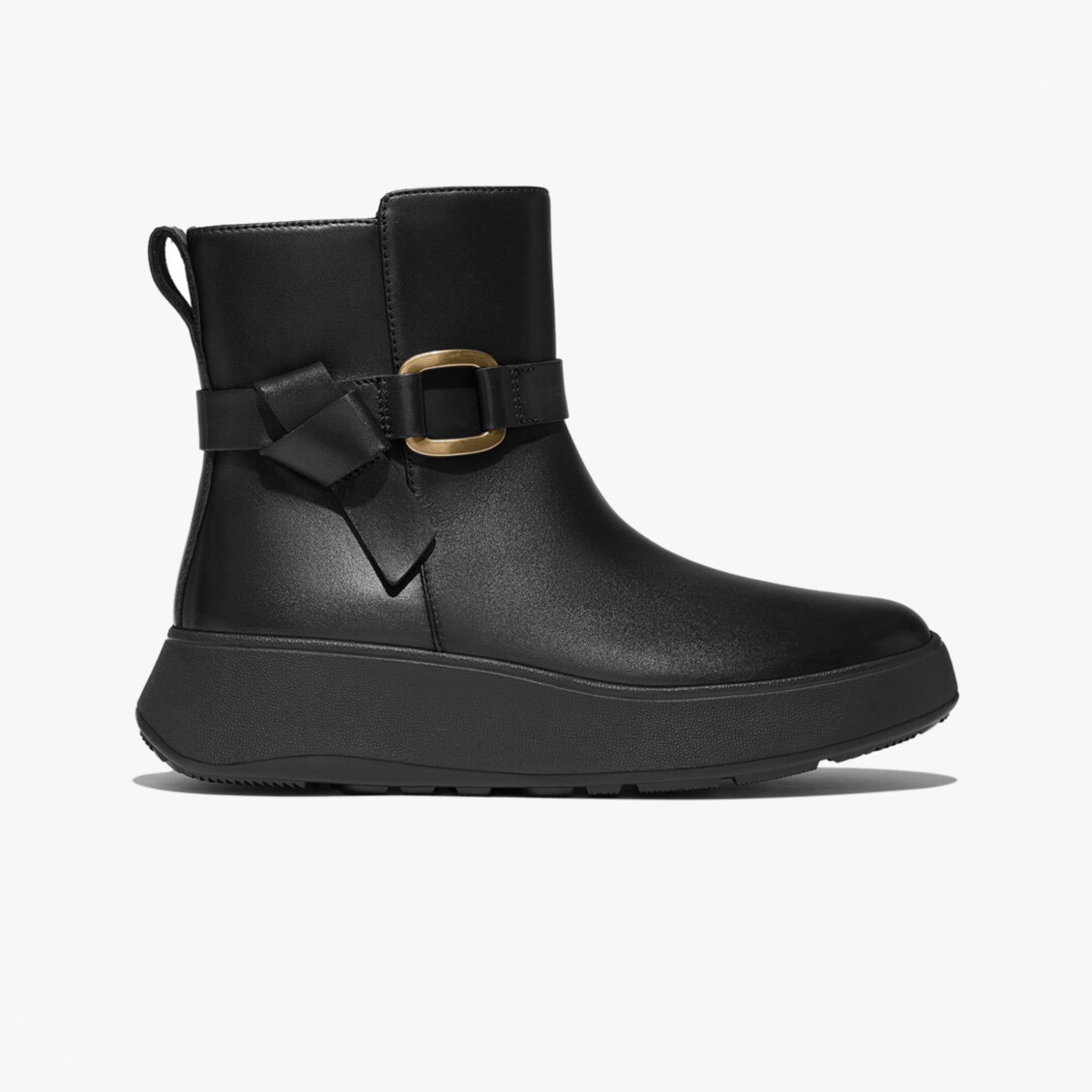 FitFlop F-MODE SQUARE-RING LEATHER FLATFORM Ladies Ankle Boots Black
