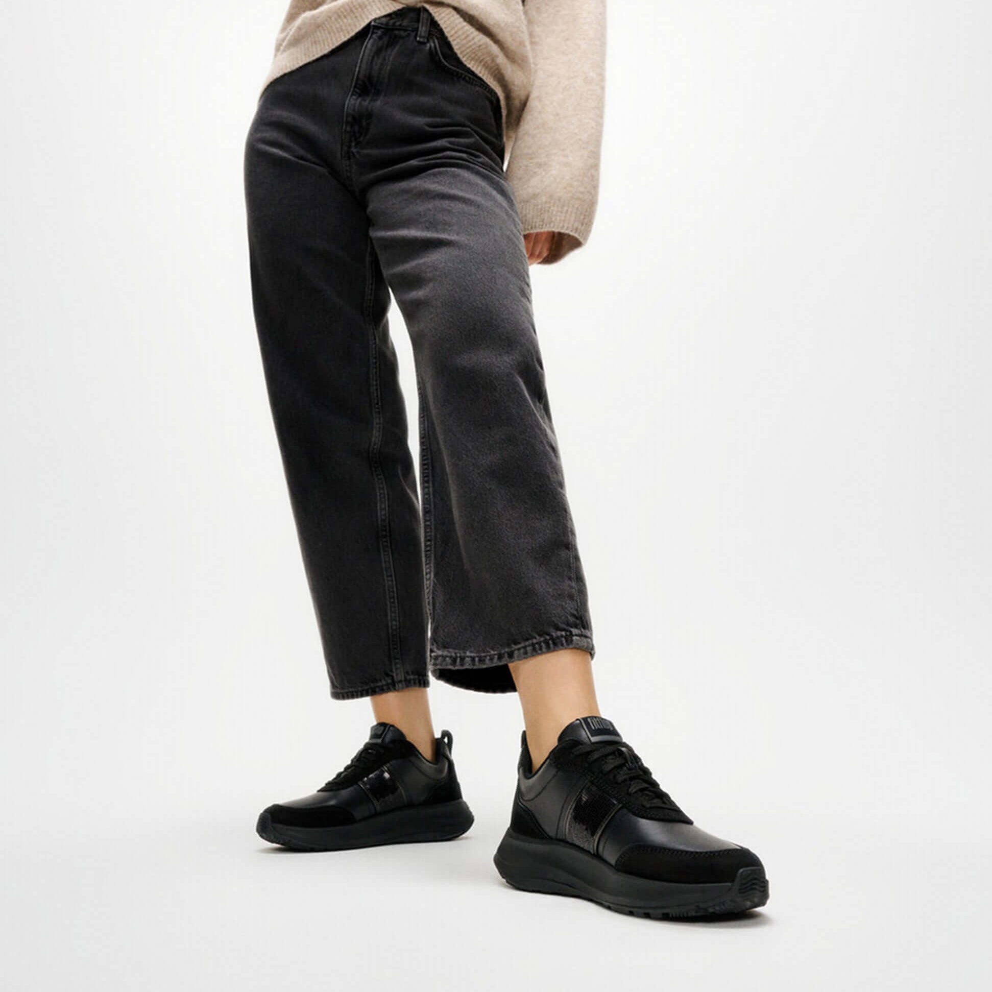 FitFlop F-MODE Womens Leather Trainers Urban Black