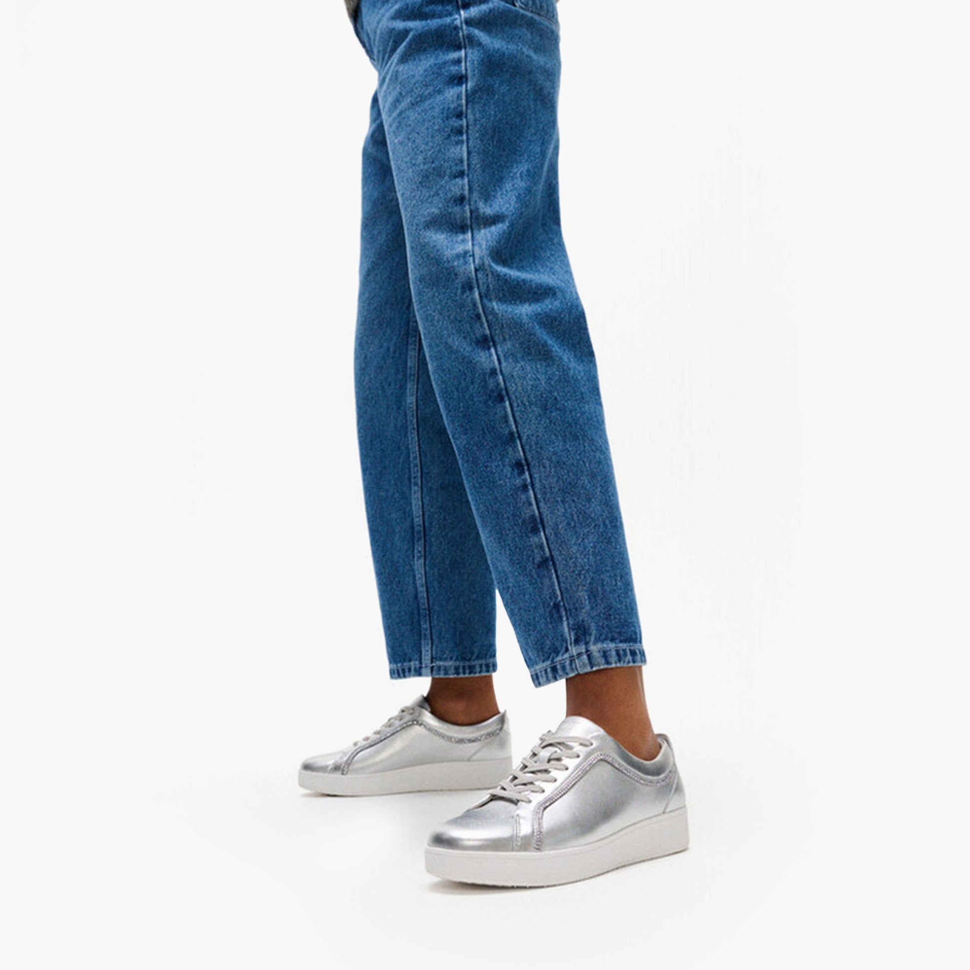 FitFlop RALLY CRYSTAL-TRIM LEATHER Womens Fashion Trainers Silver