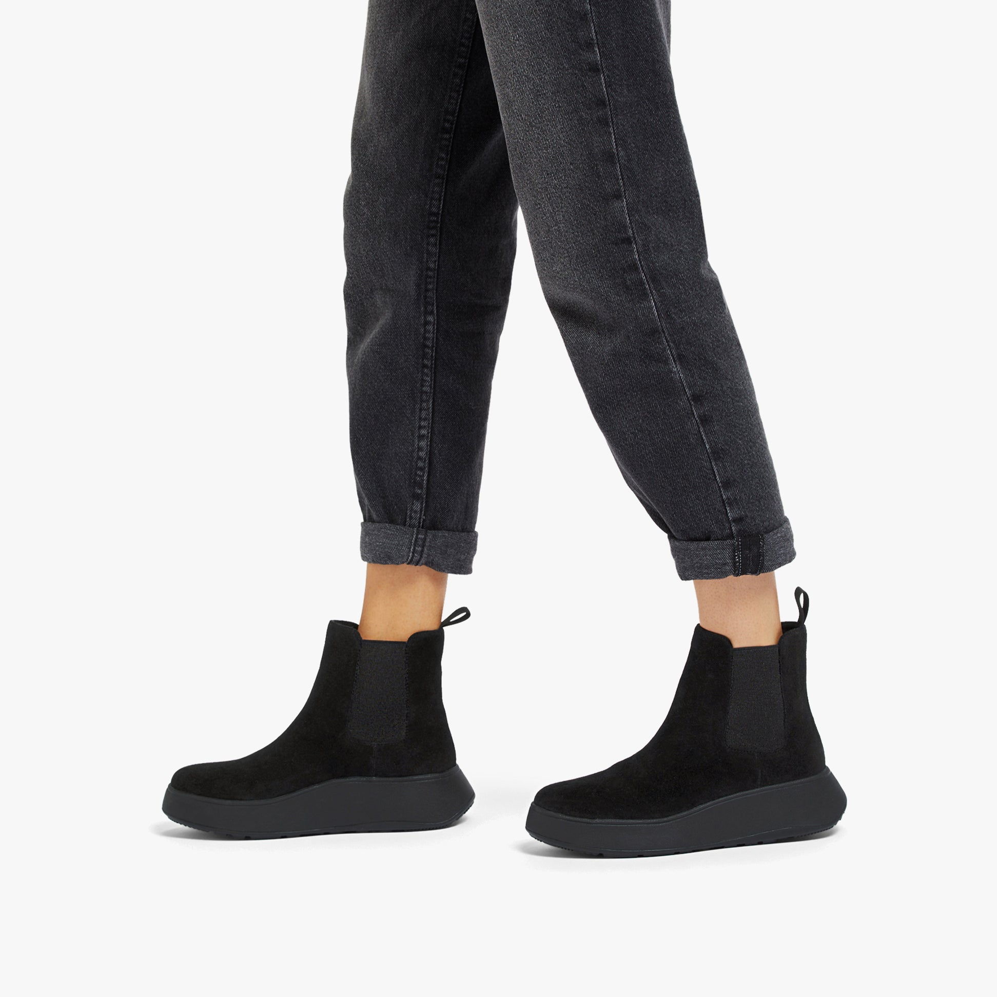FitFlop F-MODE SUEDE FLATFORM Womens Chelsea Boots Black