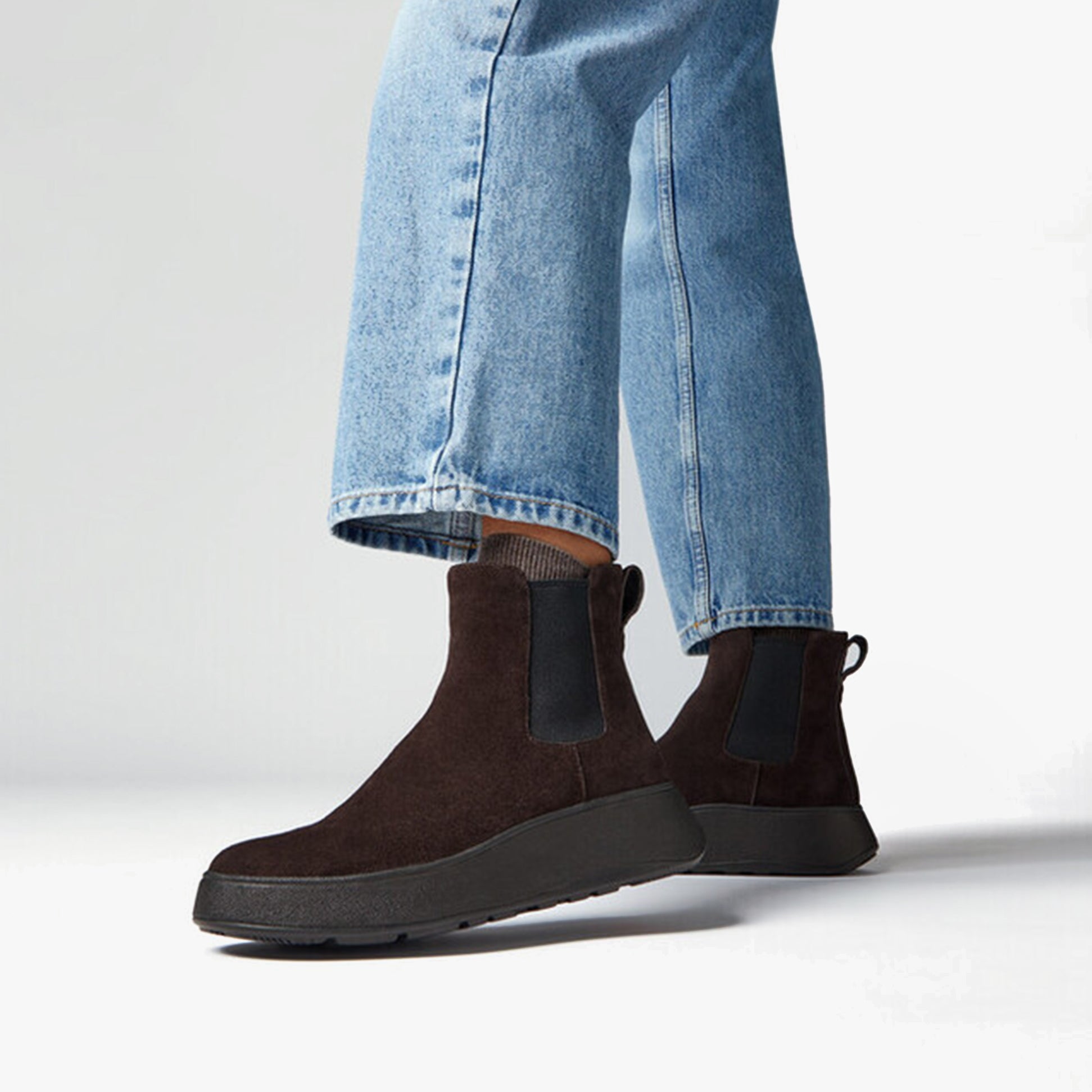 FitFlop F-MODE SUEDE FLATFORM Womens Chelsea Boots Chocolate Brown