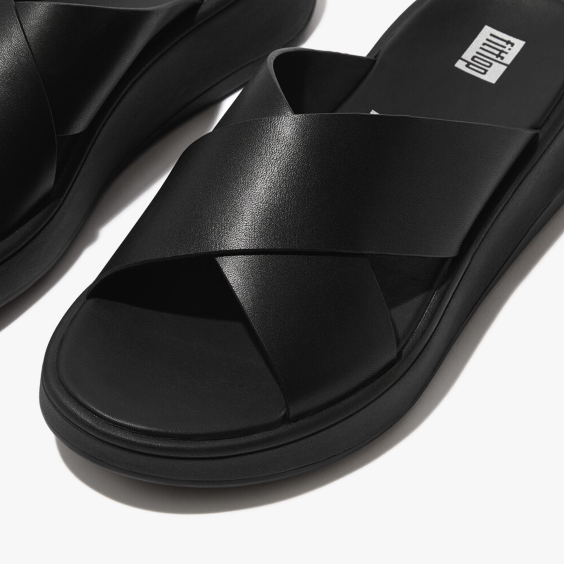 FitFlop F-MODE LEATHER FLATFORM CROSS Womens Slides All Black