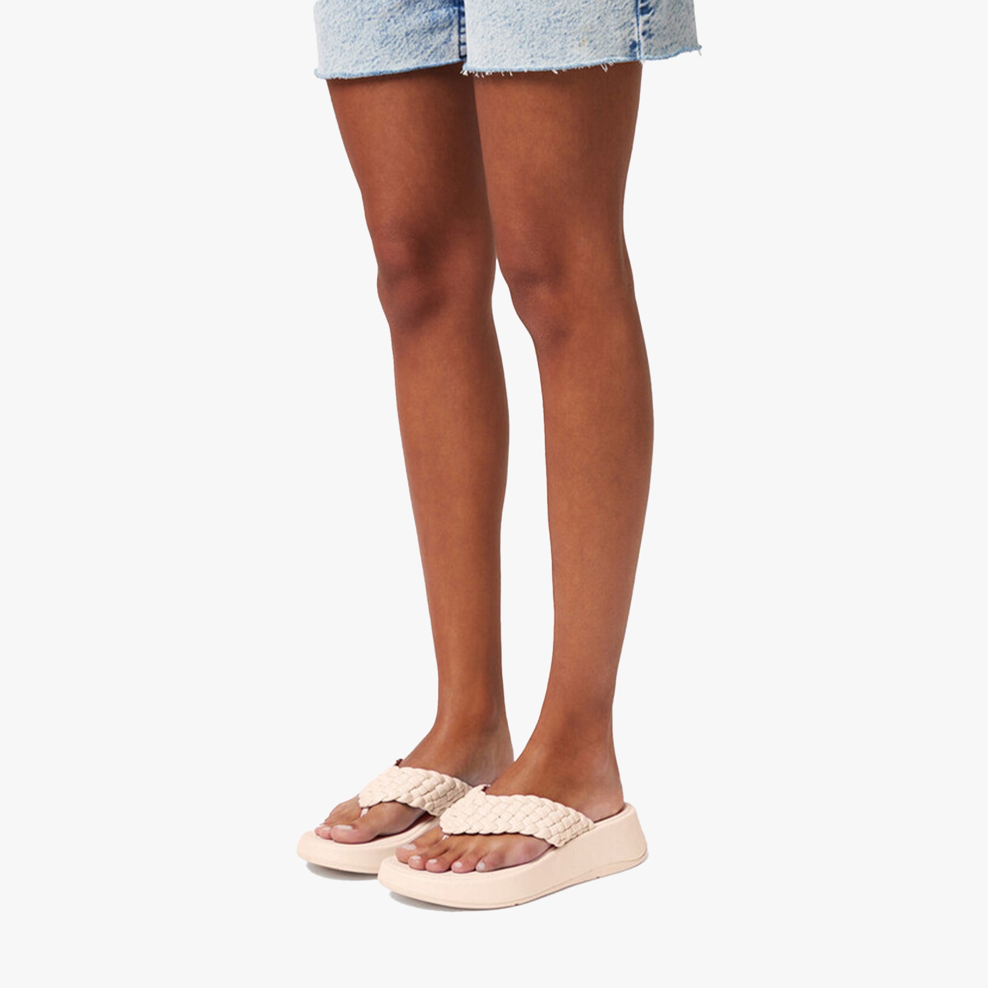 FitFlop F-MODE WOVEN-LEATHER Womens Toe Post Sandals Rose Foam