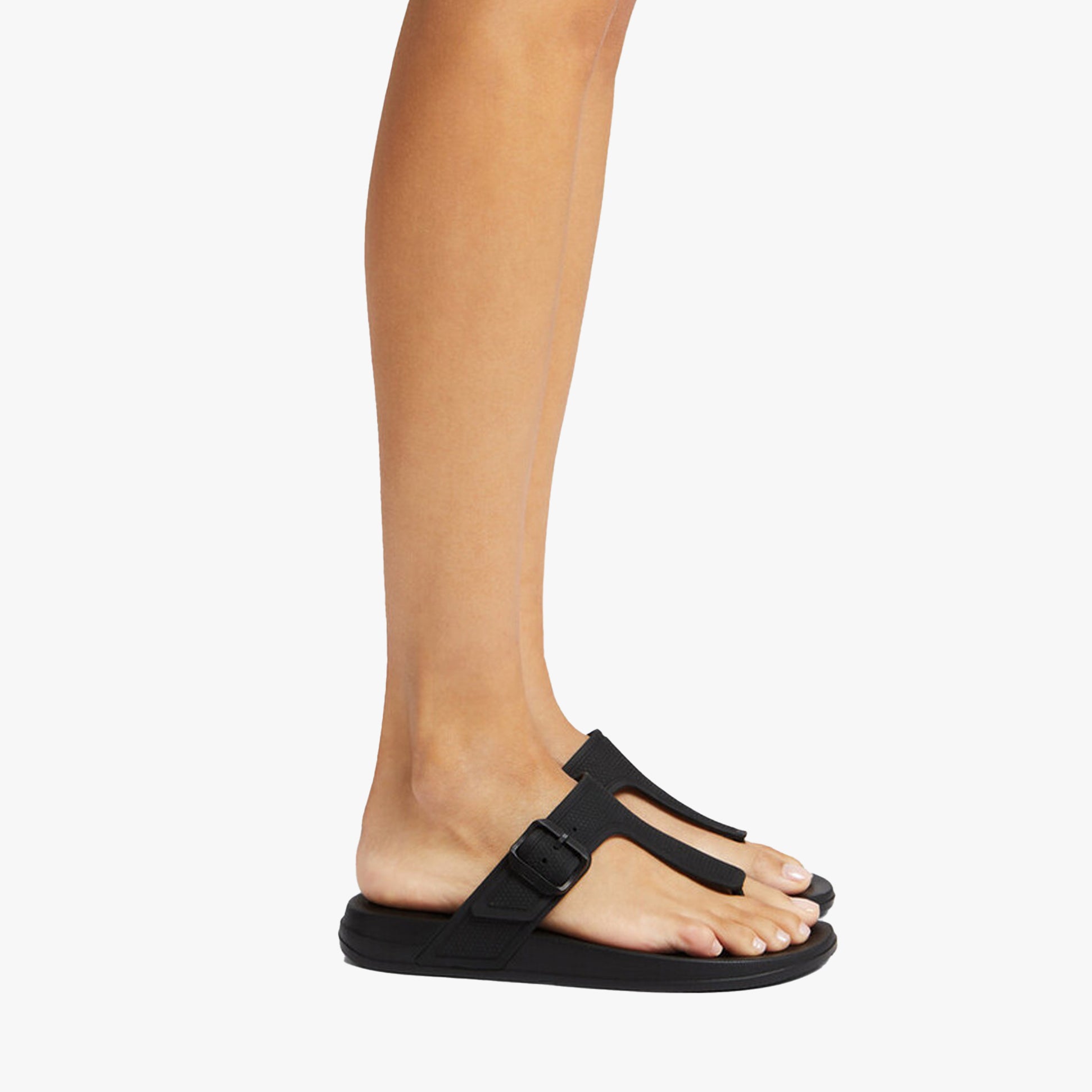 FitFlop iQUSHION ADJUSTABLE BUCKLE Womens Toe Post Sandals All Black