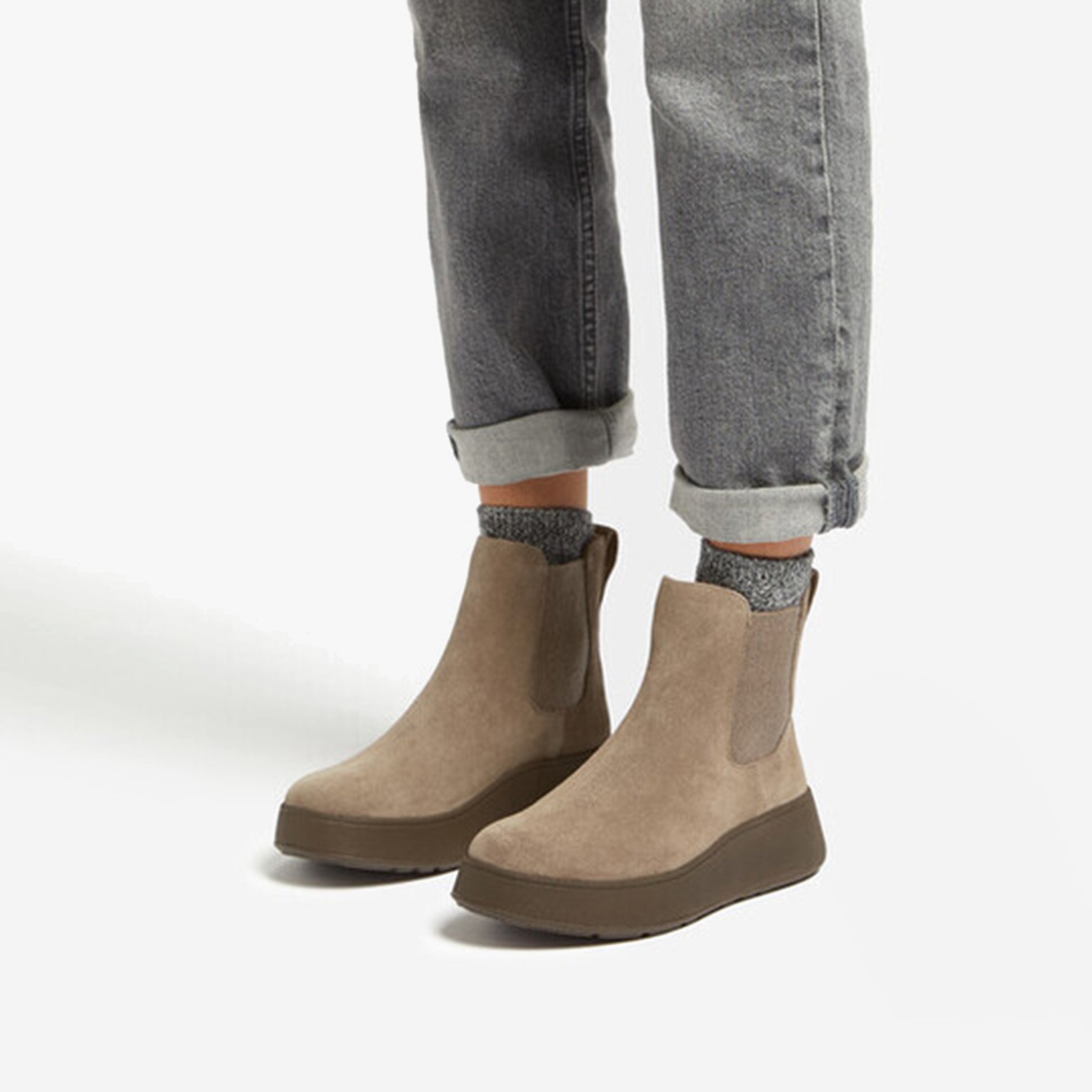 FitFlop F-MODE FLATFORM Womens Chelsea Boots Minky Grey