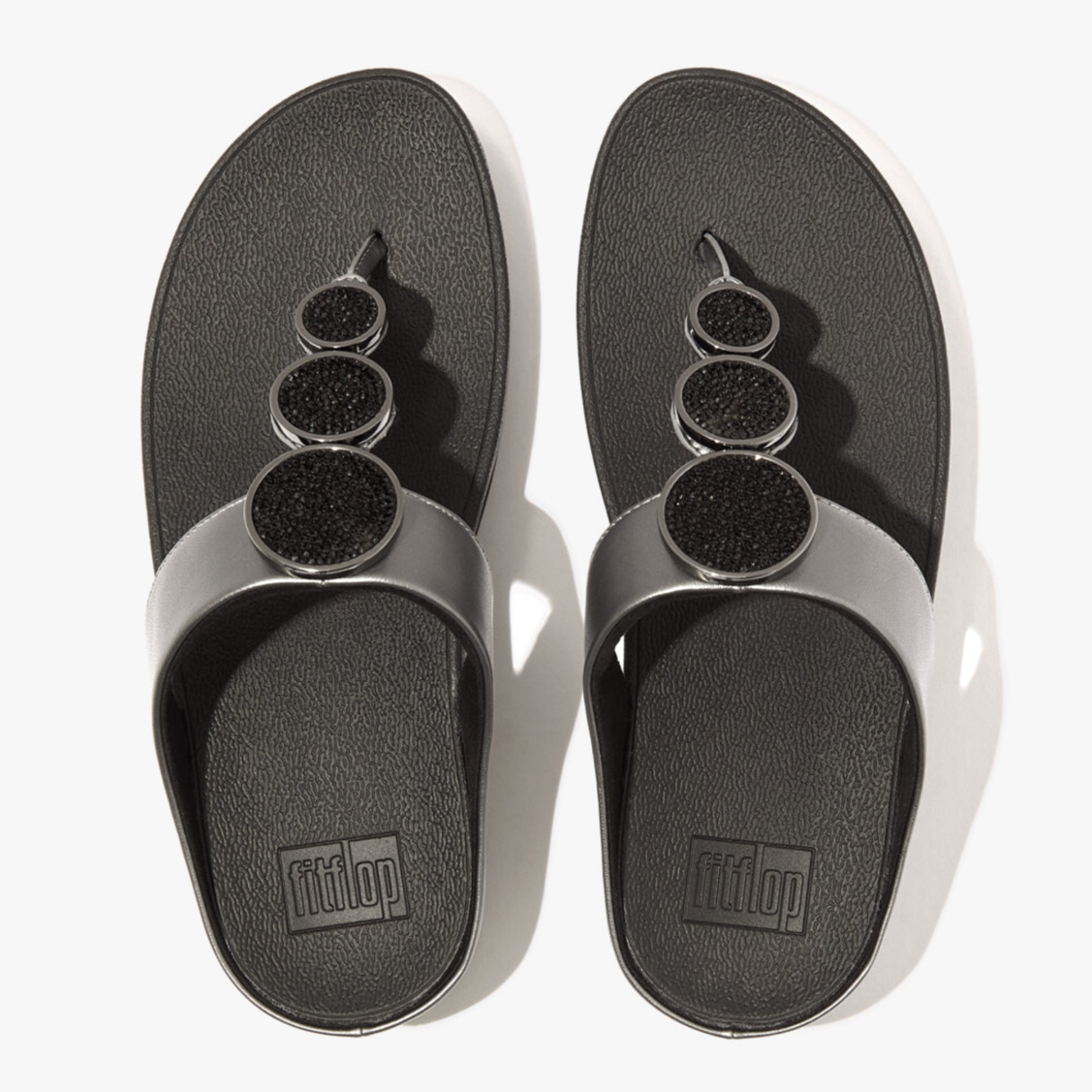 FitFlop HALO BEAD-CIRCLE METALLIC Womens Toe Post Pewter Black