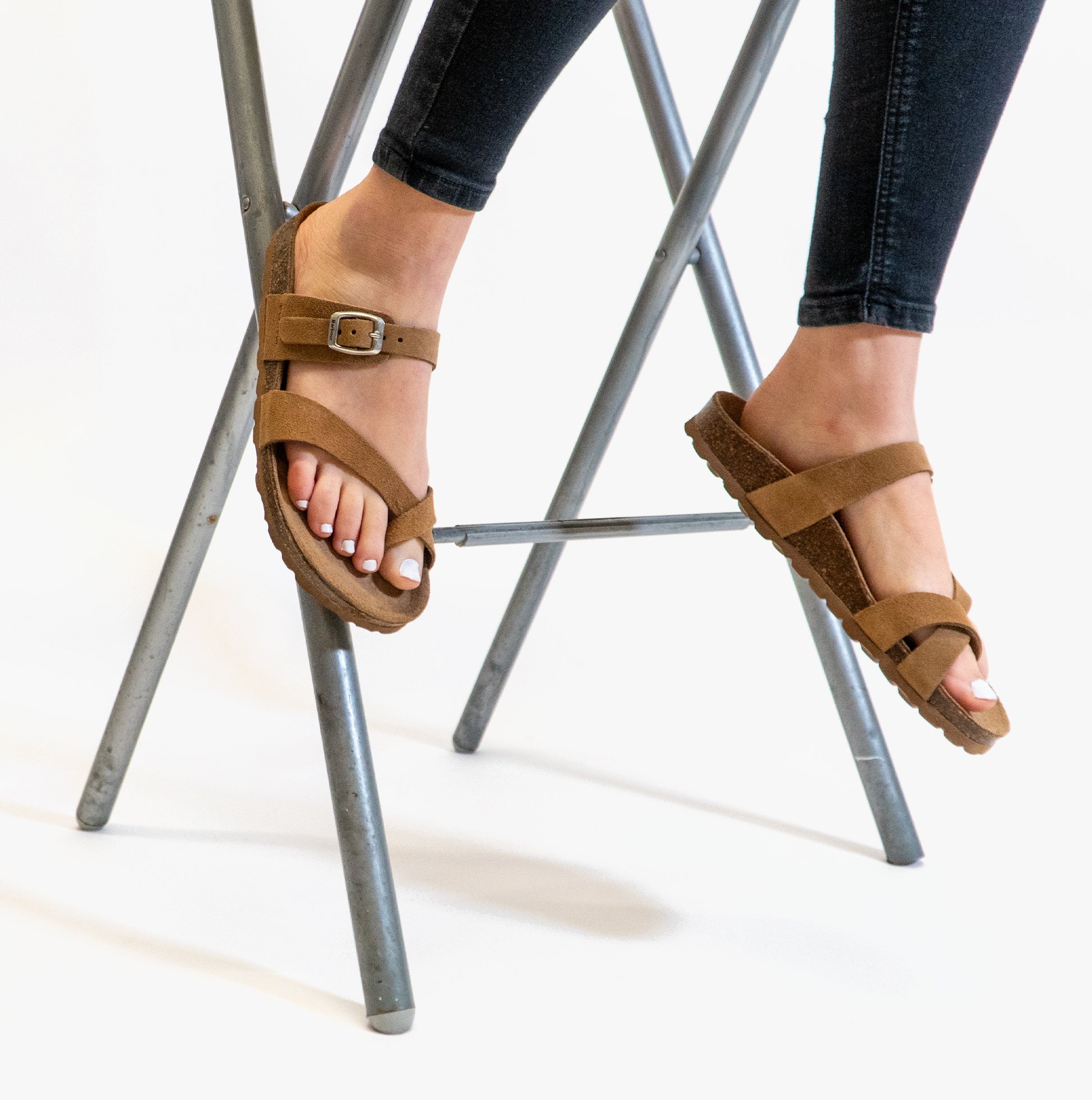 Free Spirit MALIBU Womens Leather Touch Fasten Sandals Walnut