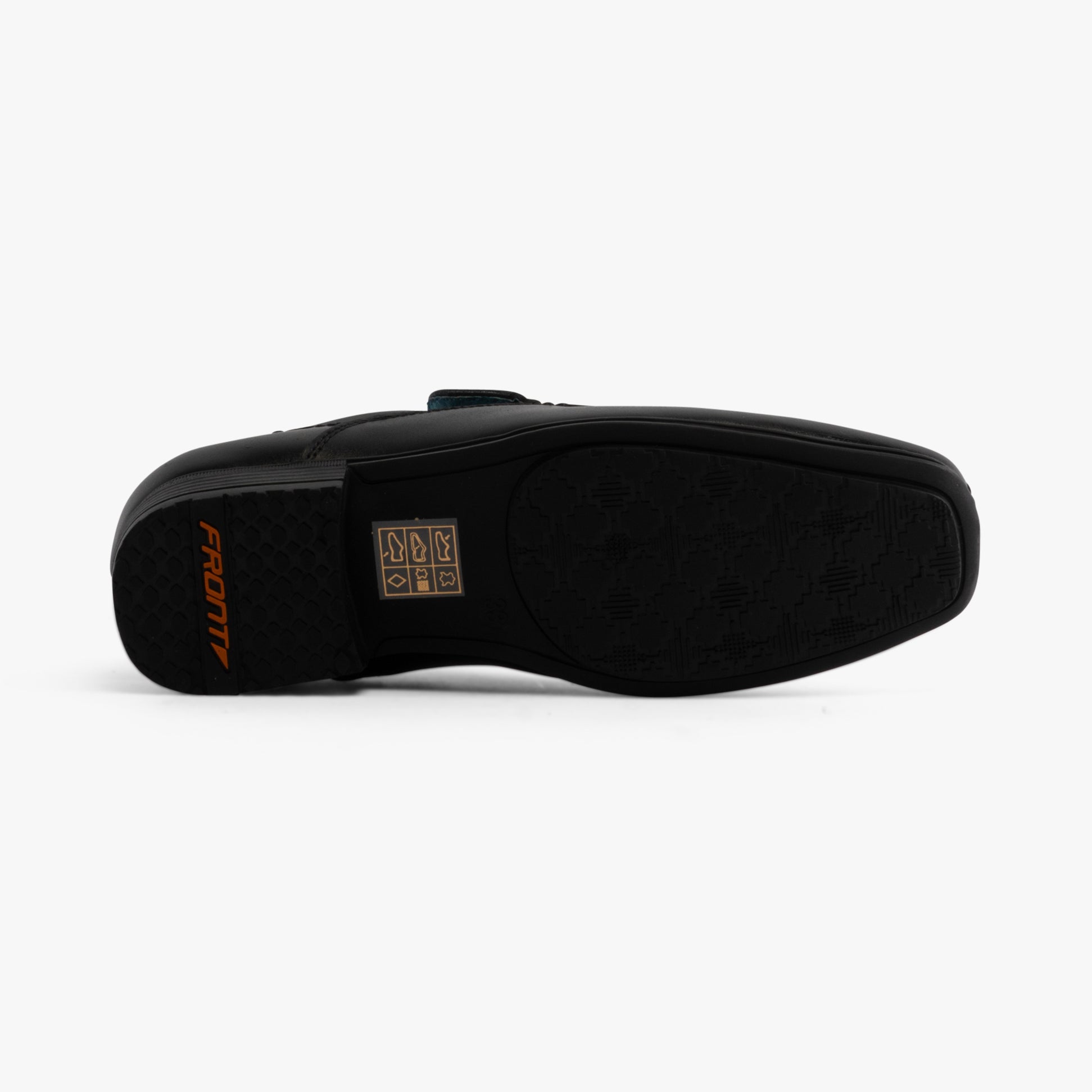 Front BELMONT Boys Leather Tramline Loafers Black