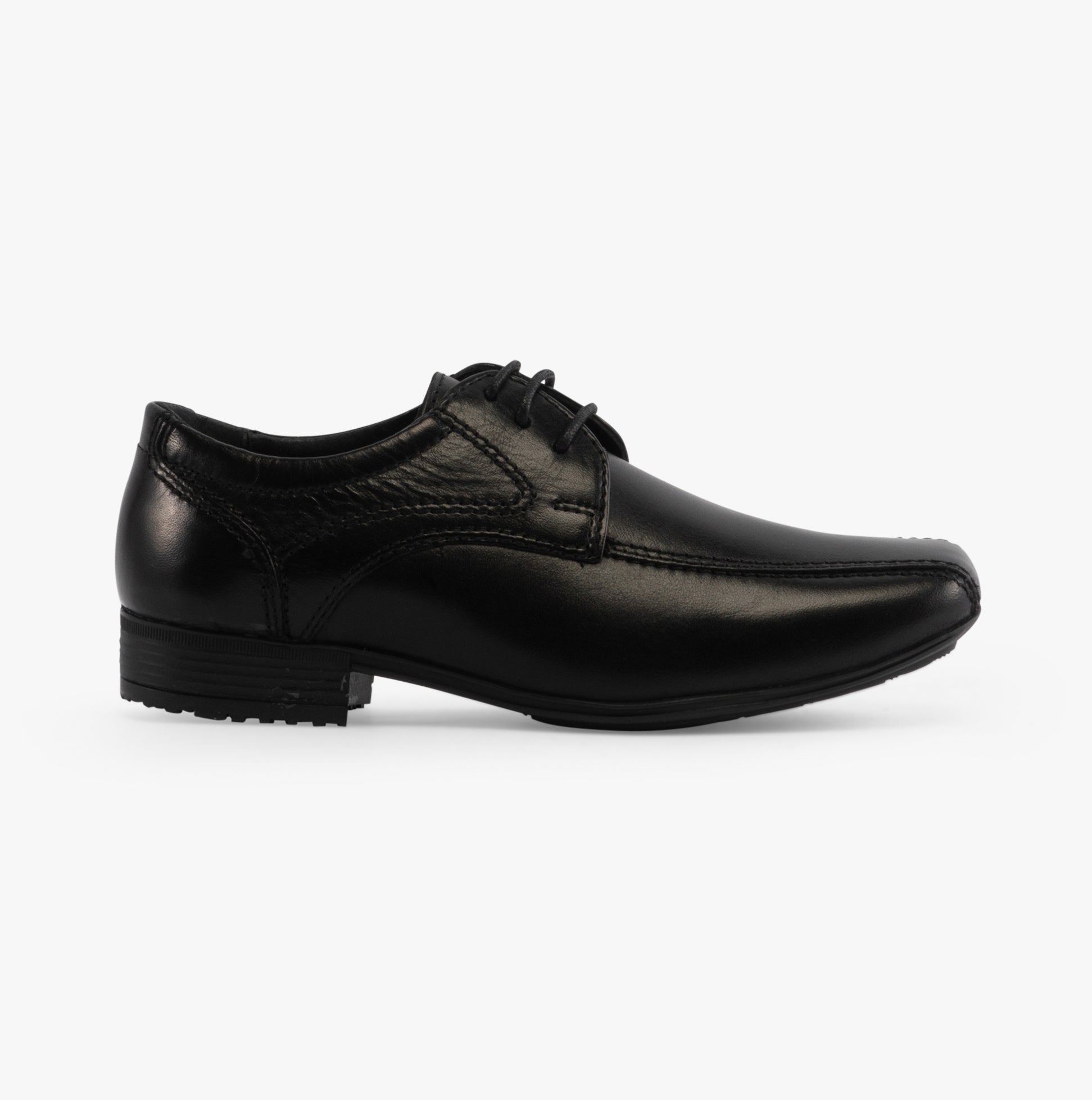 Front SNOWDEN Boys Leather Lace-Up School Shoes Black