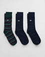 GANT SHIELD TIE STRIPE SOCKS 3-Pack Mens Tartan Green