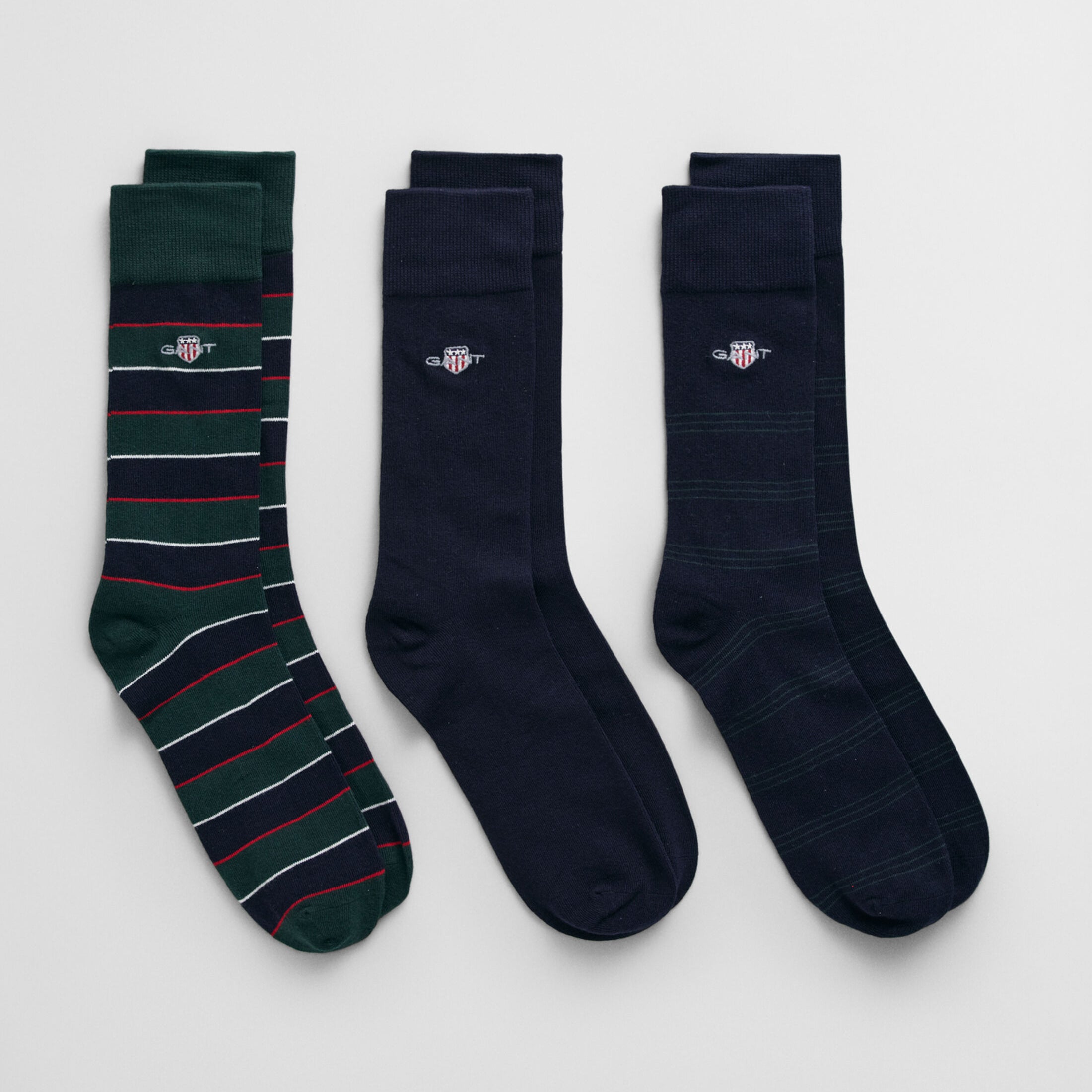 GANT SHIELD TIE STRIPE SOCKS 3-Pack Mens Tartan Green