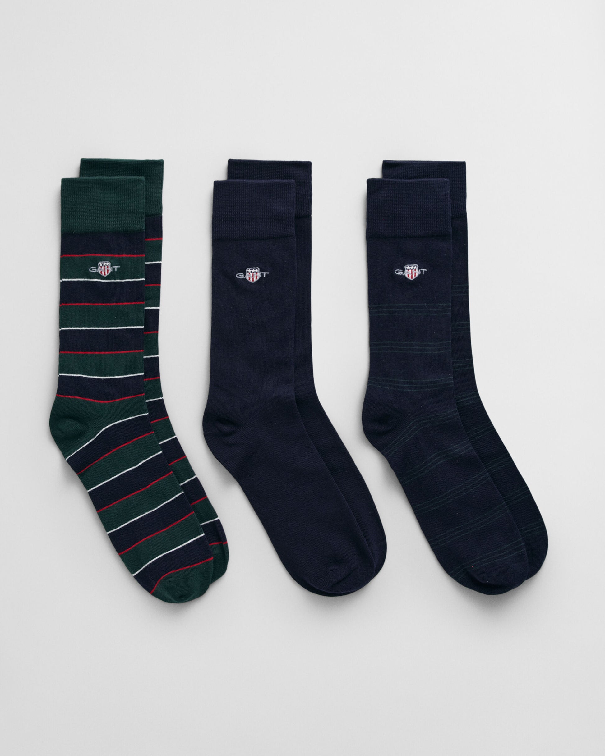 GANT SHIELD TIE STRIPE SOCKS 3-Pack Mens Tartan Green