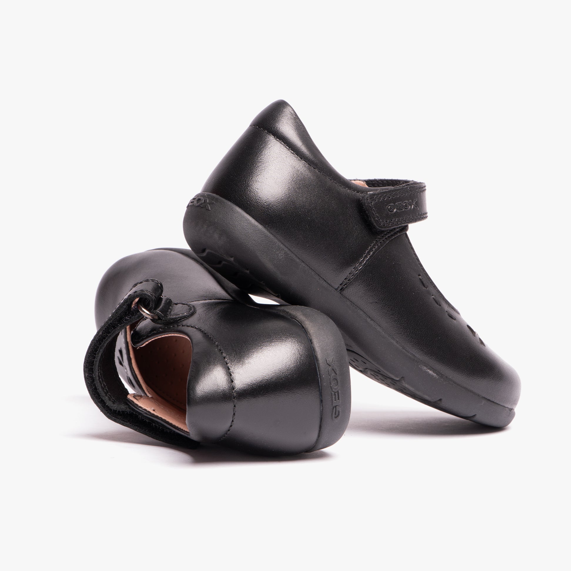 GEOX NAIMARA G A Girls Leather Touch Fasten School Shoes Black