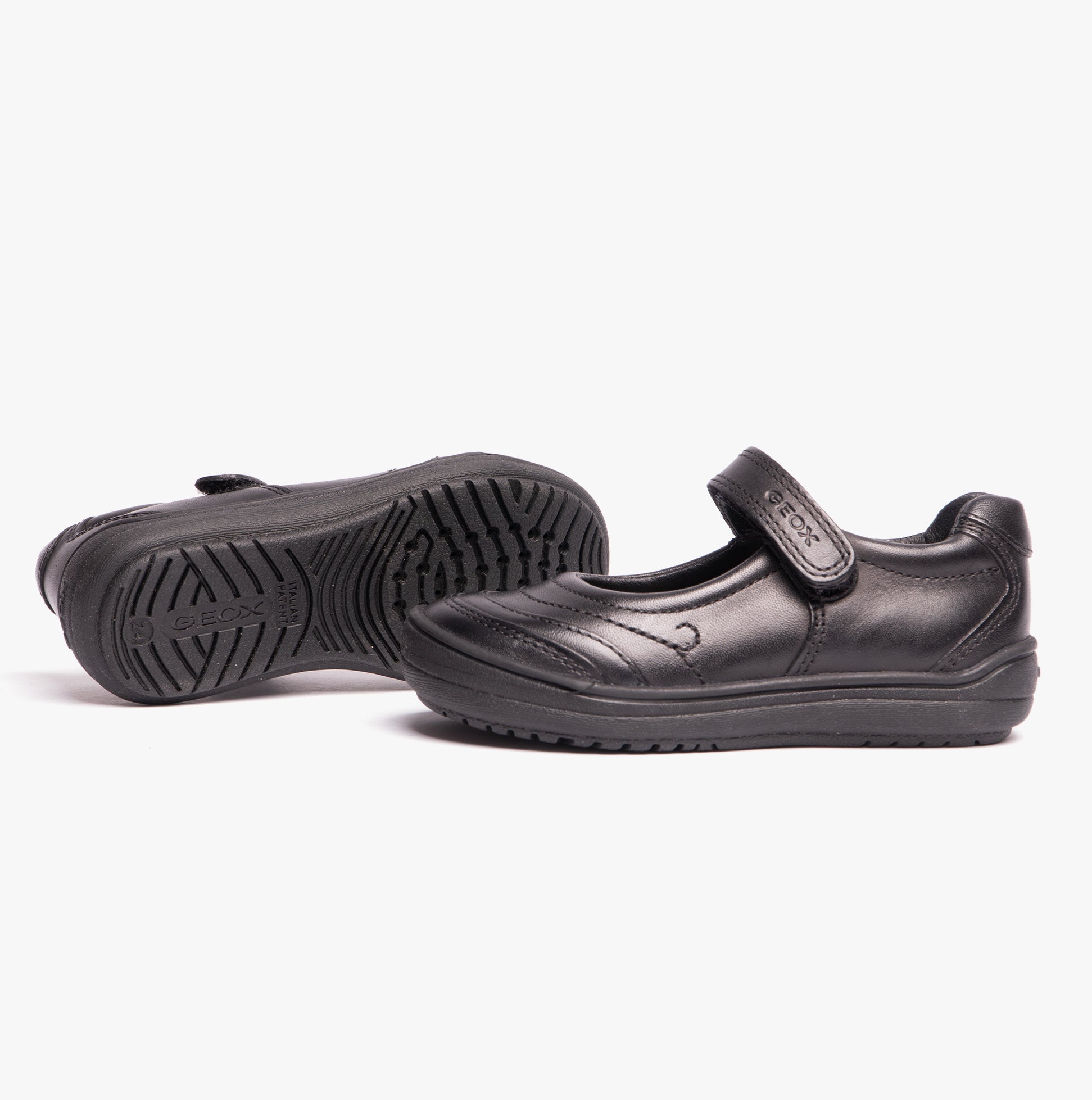 GEOX HADRIEL I Girls Leather Touch Fasten School Shoes Black