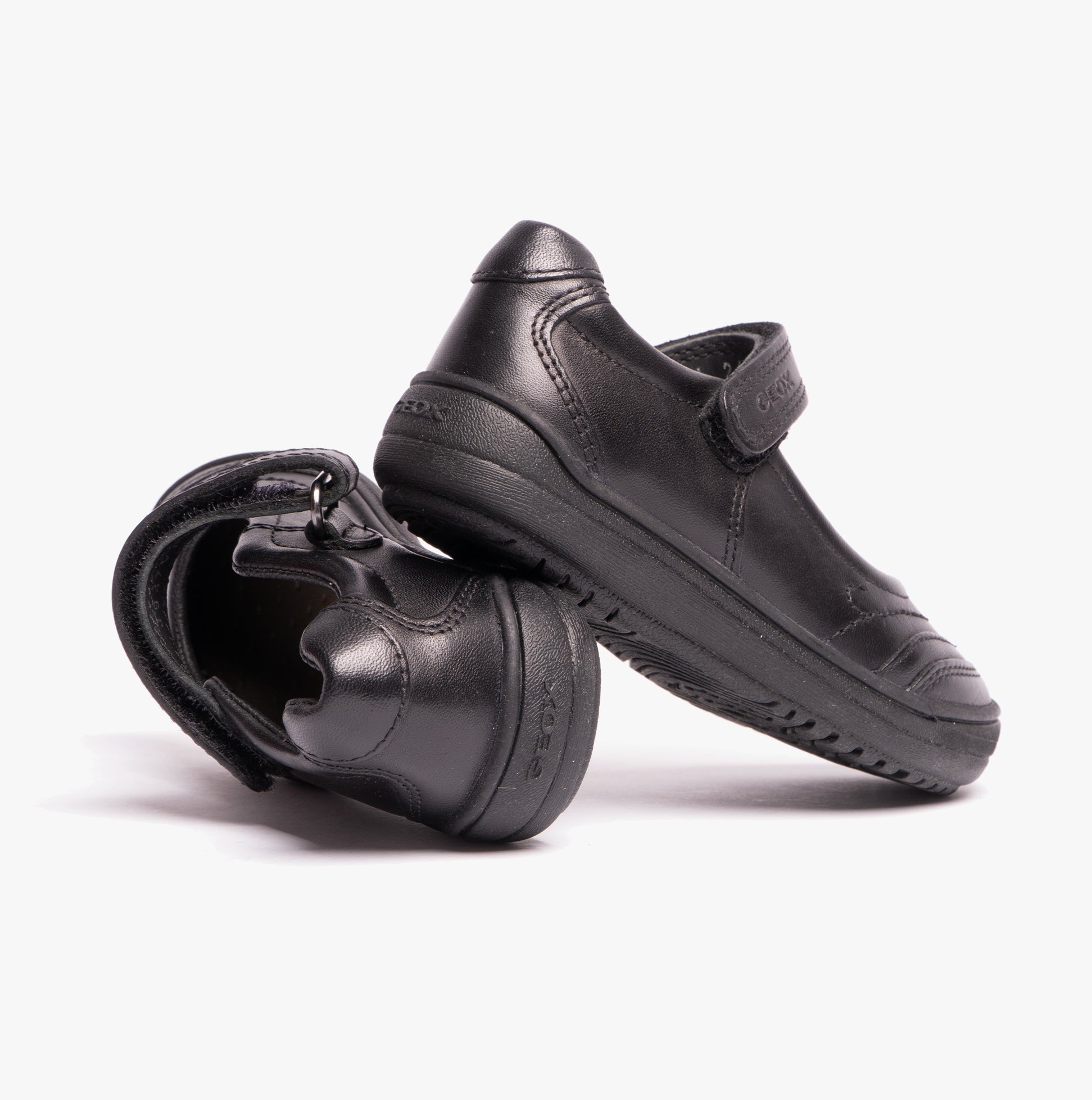 GEOX HADRIEL I Girls Leather Touch Fasten School Shoes Black