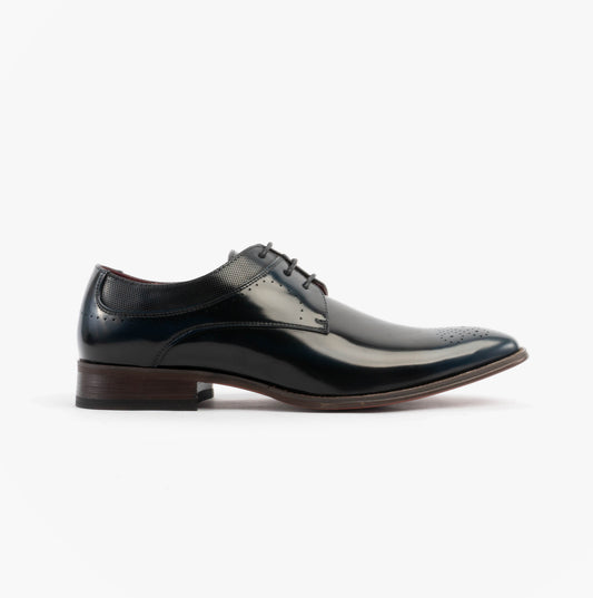 Goor HARVEY Mens Hi-Shine Gibson Shoes Navy