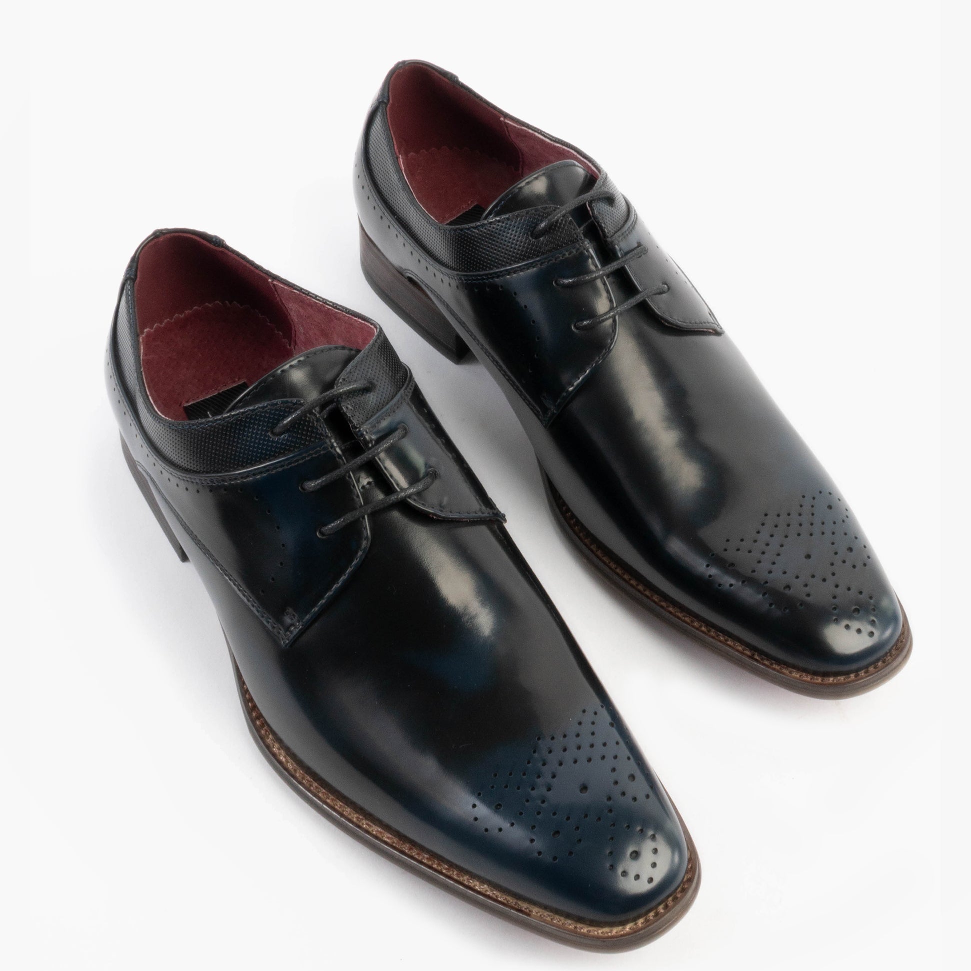 Goor HARVEY Mens Hi-Shine Gibson Shoes Navy