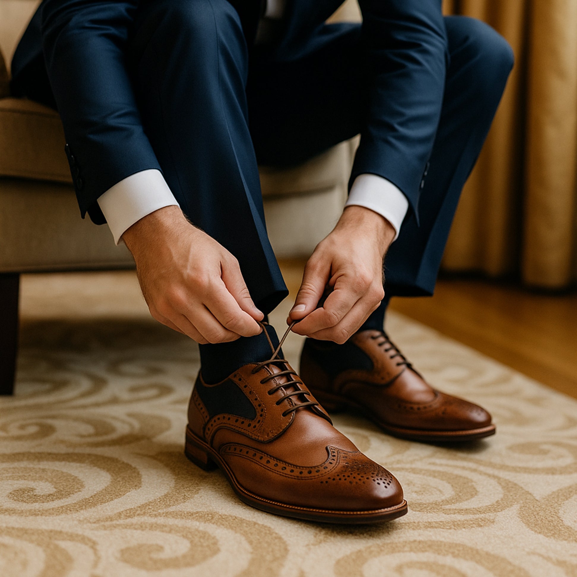 Goor GRANT Mens Two Tone Brogues Dark Tan/Navy