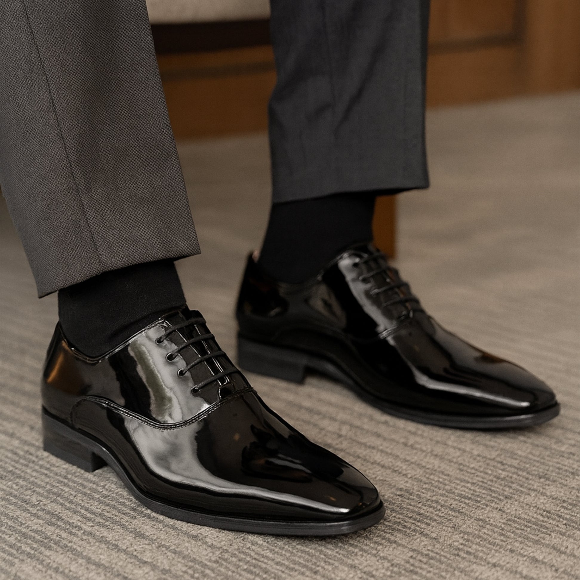 Goor ROONEY Mens Patent Dress Shoes Black