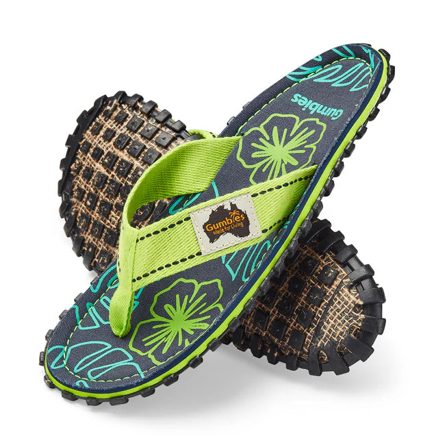 Gumbies ISLANDER Unisex Flip-Flops Lime Hibiscus