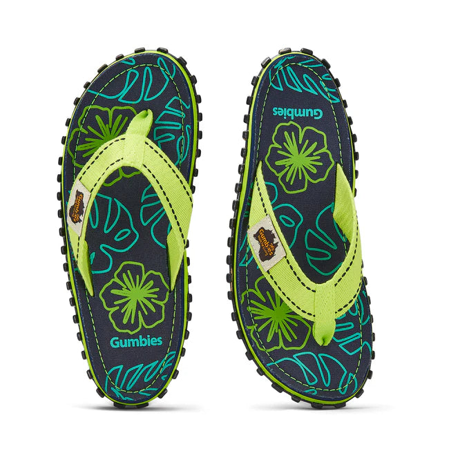 Gumbies ISLANDER Unisex Flip-Flops Lime Hibiscus