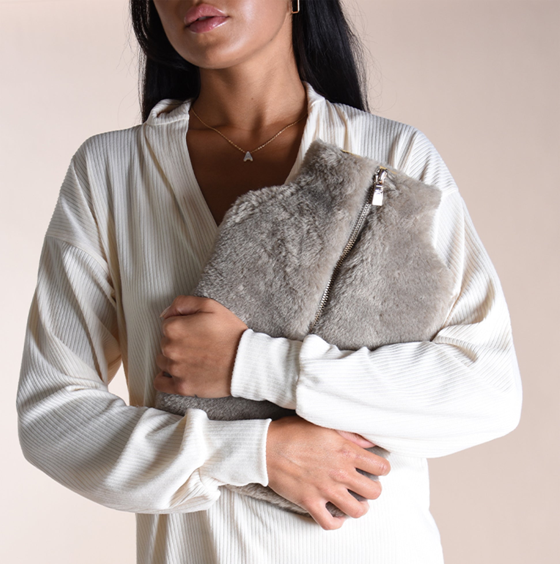 House of Slippers CLARA Faux Fur Hot Water Bottle Cover Grey