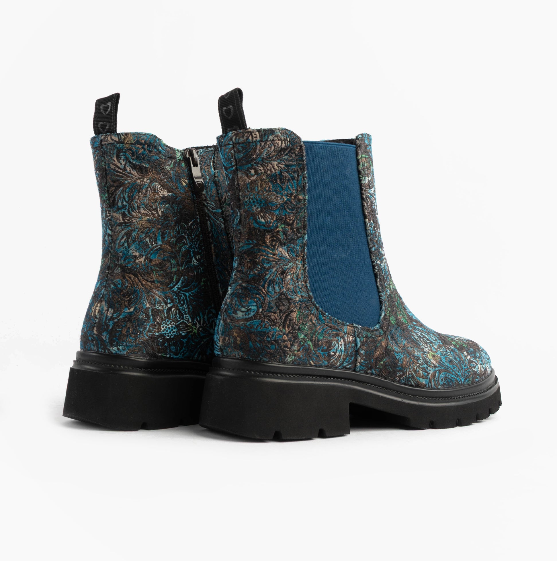 Heavenly Feet ZETA MEADOW VELOUR Womens Chelsea Boots Blue Velour