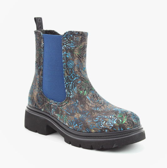Heavenly Feet ZETA MEADOW VELOUR Womens Chelsea Boots Blue Velour