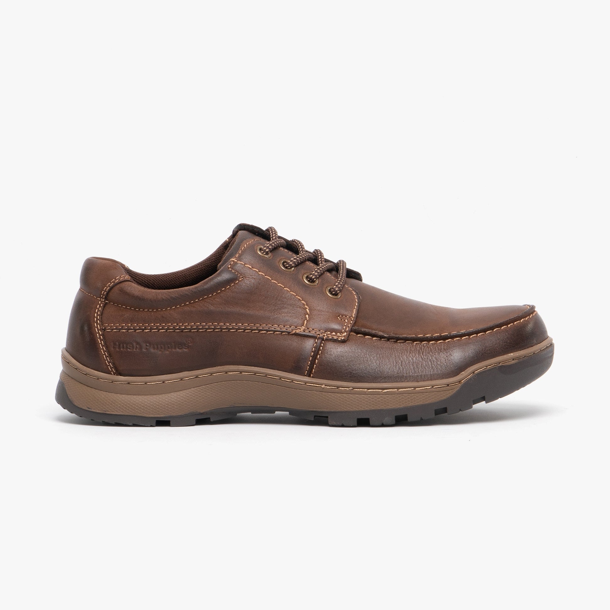 Hush Puppies TUCKER Mens Leather Casual Shoes Brown