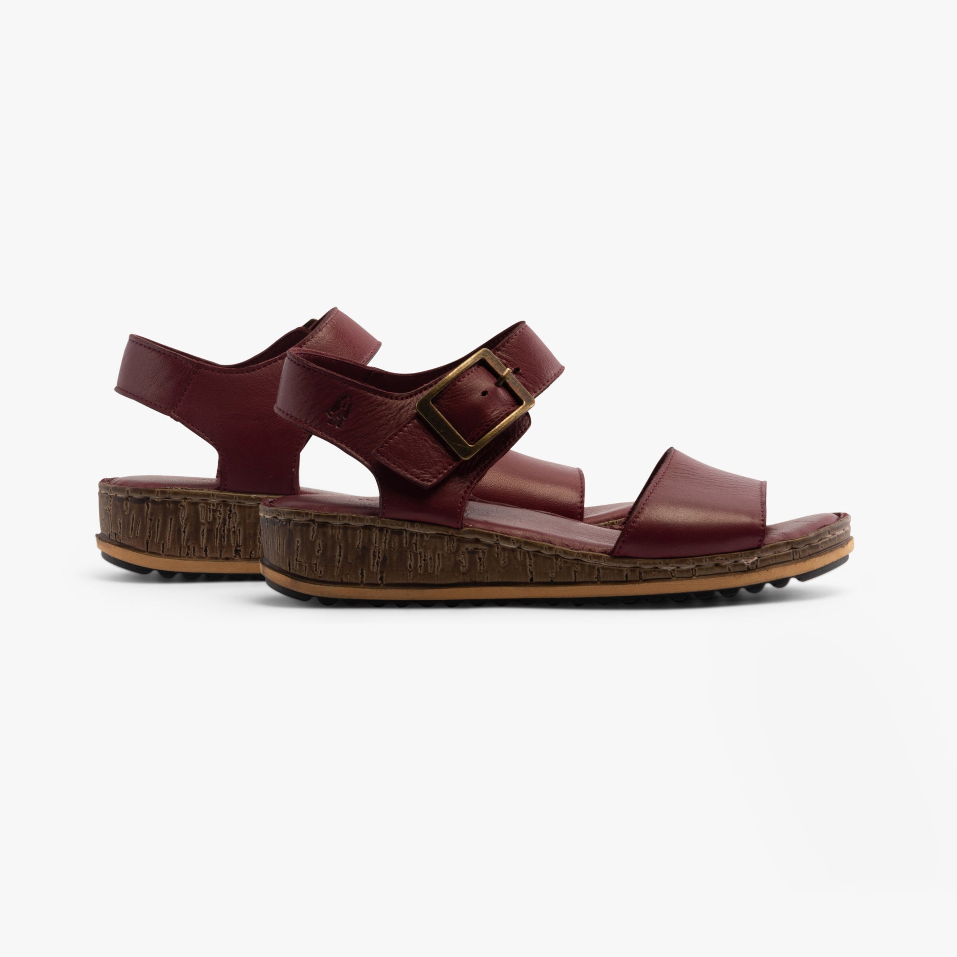Hush Puppies ELLIE Womens Leather Wedge Sandals Bordeaux