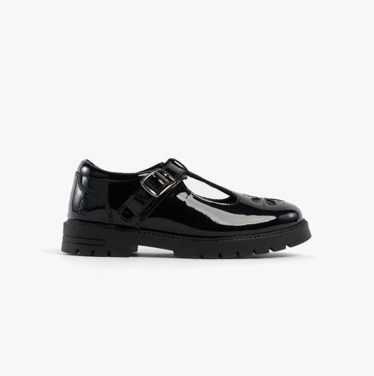 Hush Puppies FIONA Girls Leather School Shoes Patent Black