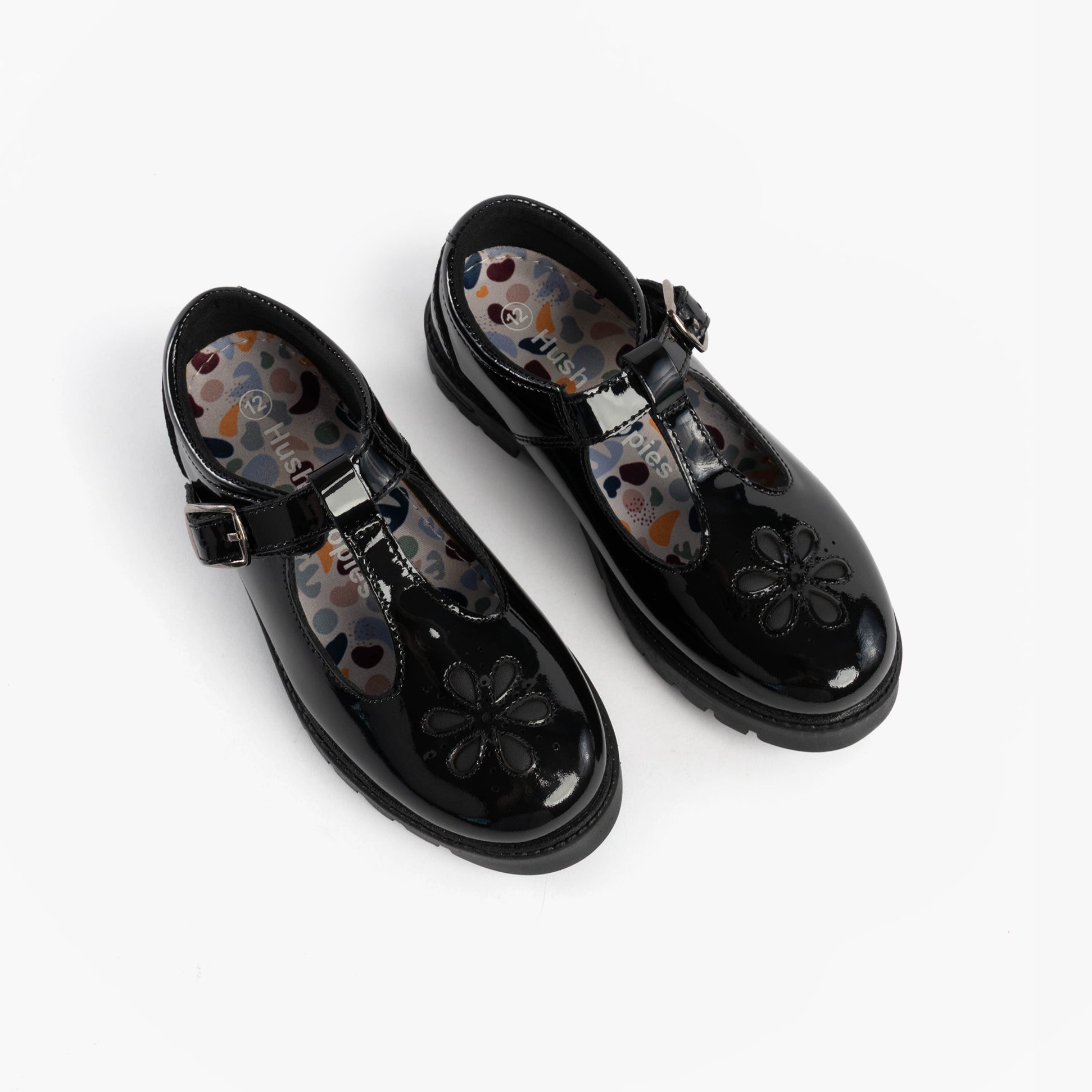 Hush Puppies FIONA Girls Leather School Shoes Patent Black